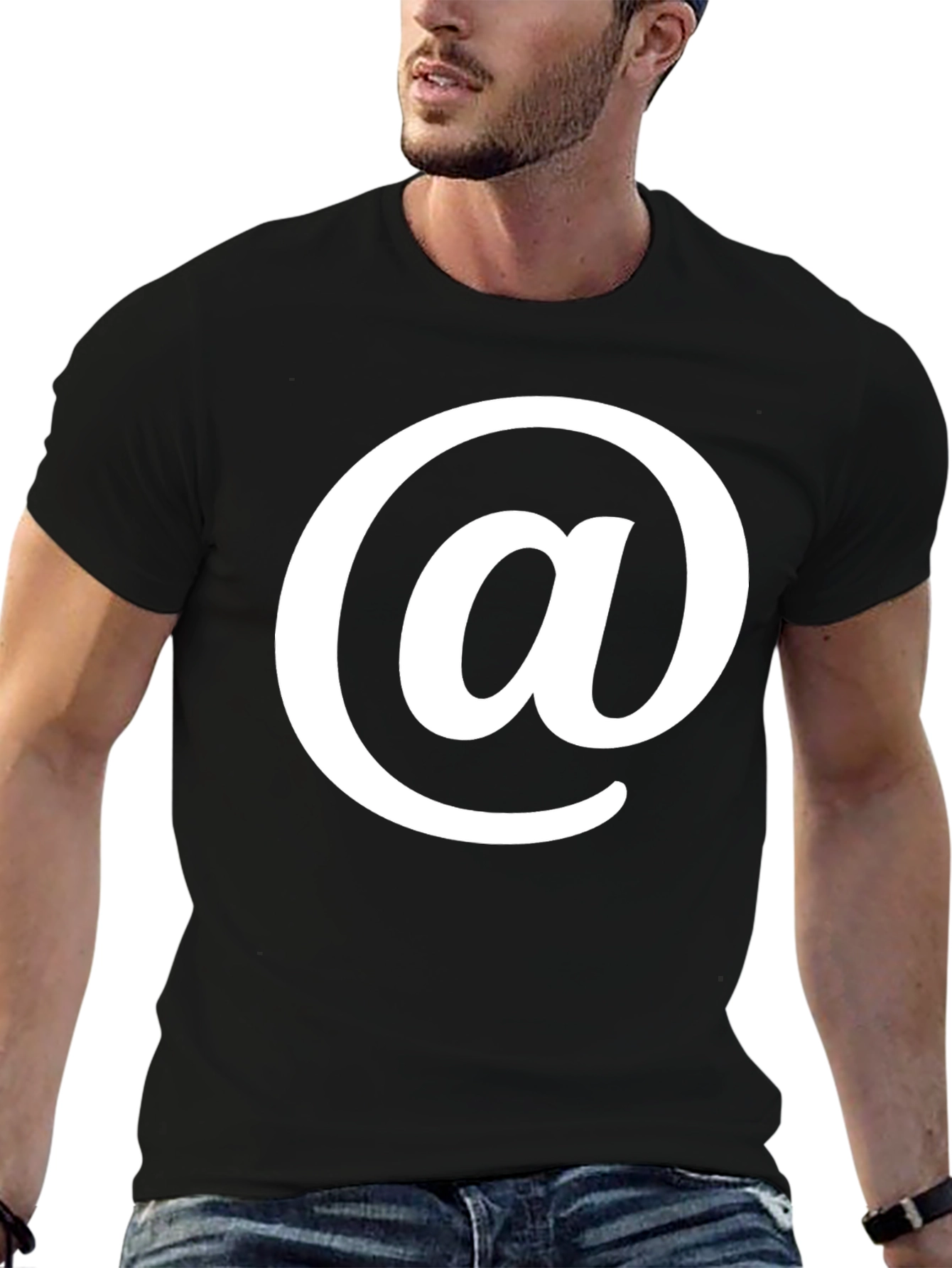 Black T-Shirt with White At Symbol Design