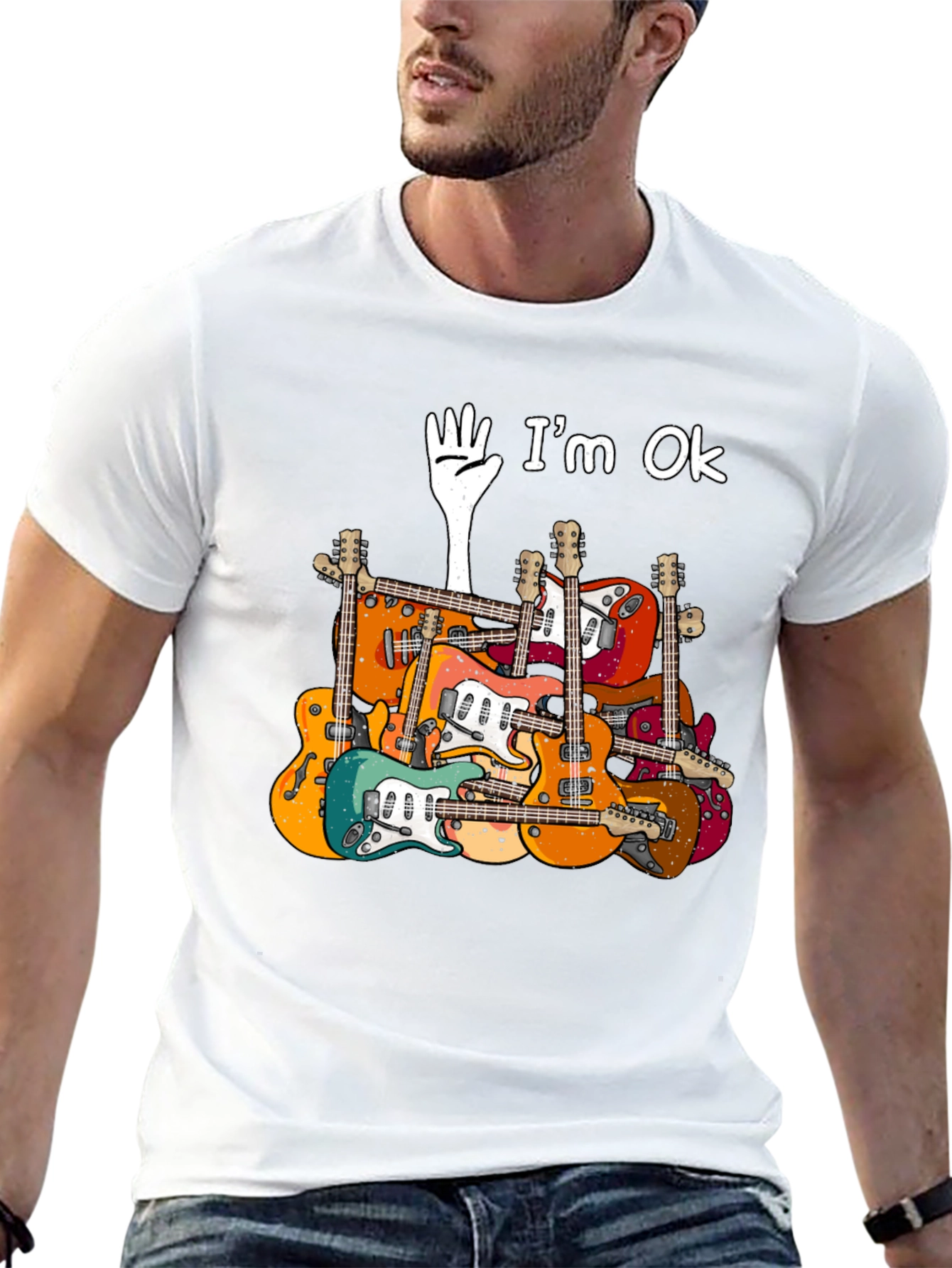 Guitar Pile T-Shirt - Im Ok Funny Music Tee