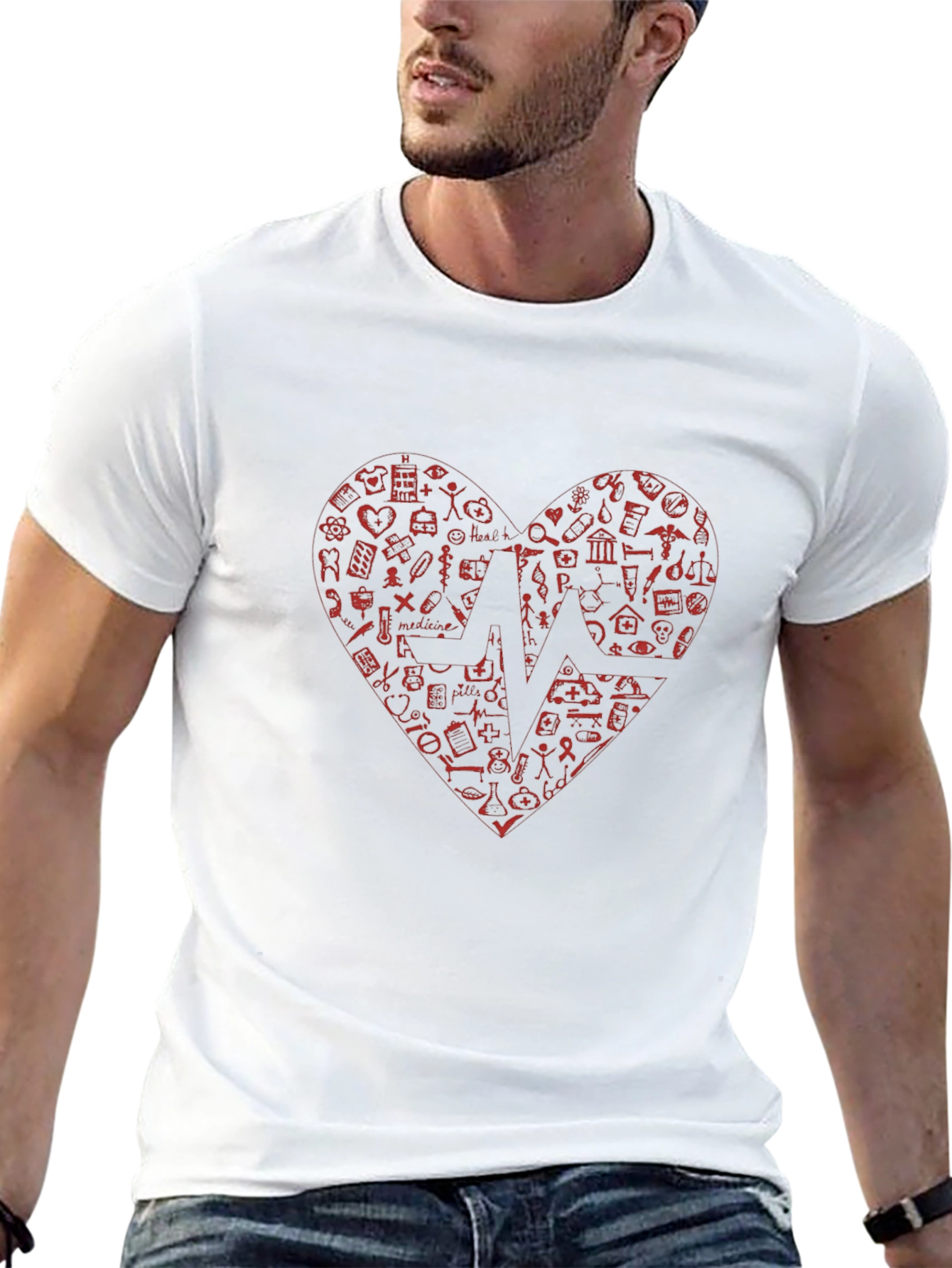 Medical Heartbeat Graphic T-Shirt - Black