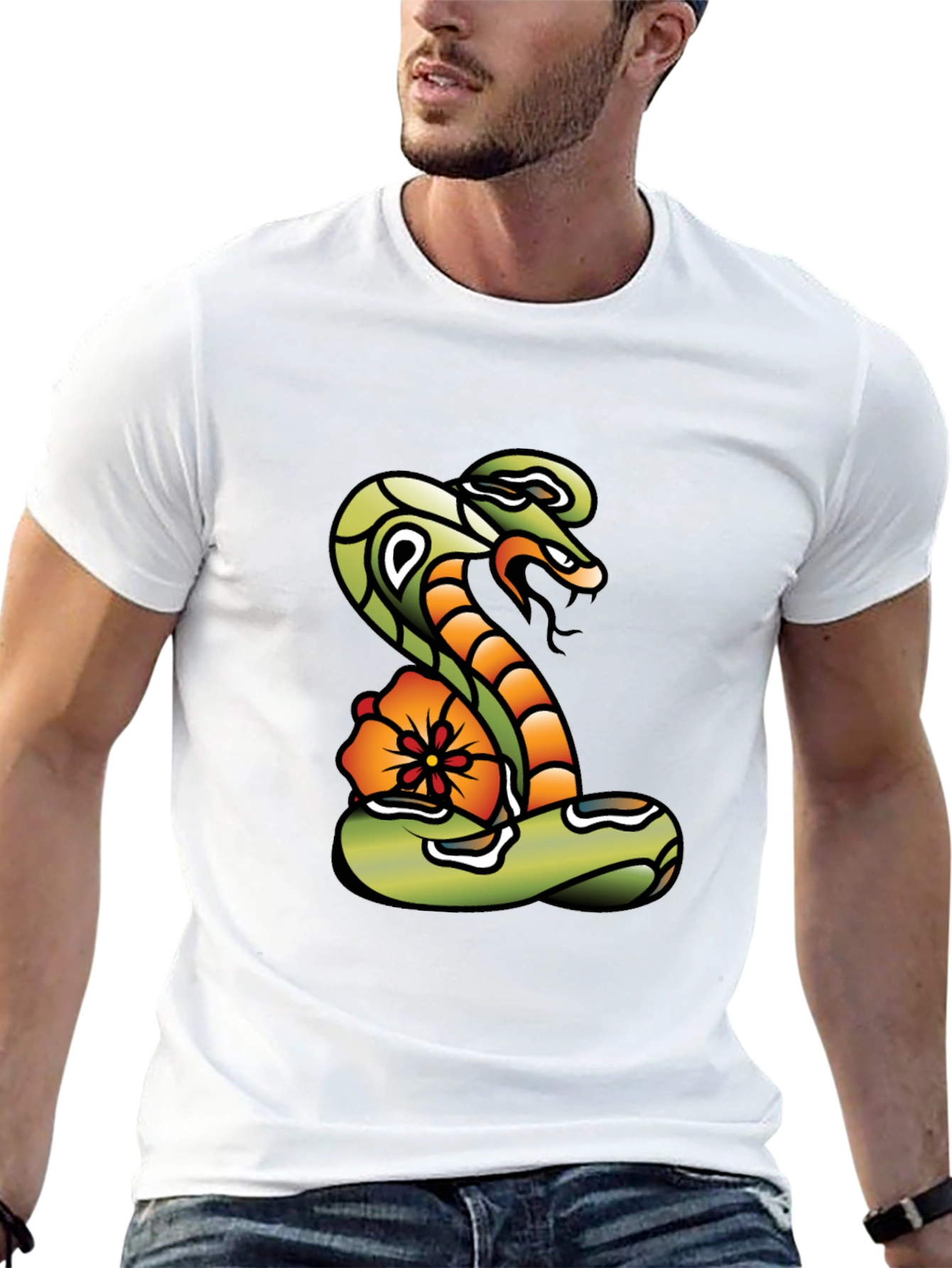 Cobra & Flower Graphic Tee - Bold Snake Design!