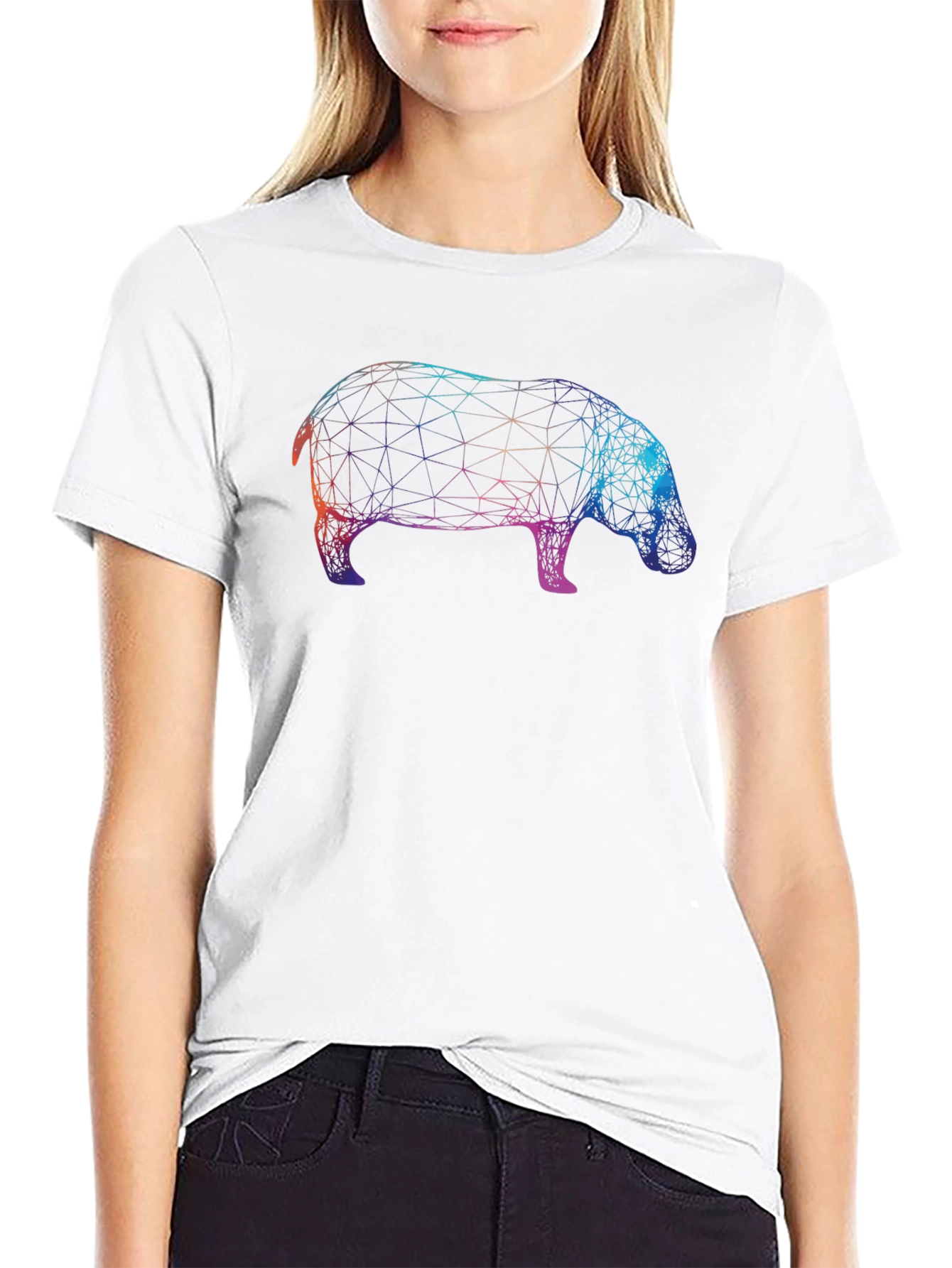 Geometric Hippo Graphic T-Shirt