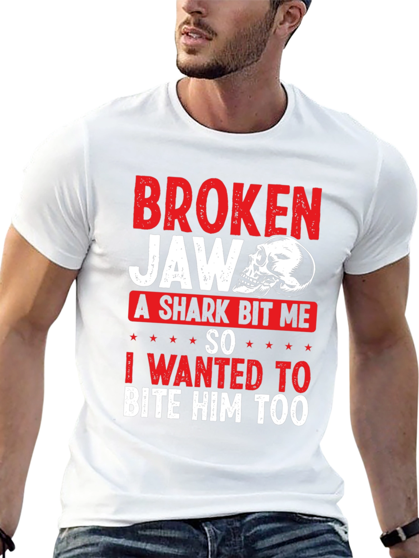 Broken Jaw Shark Bite Funny Graphic T-Shirt