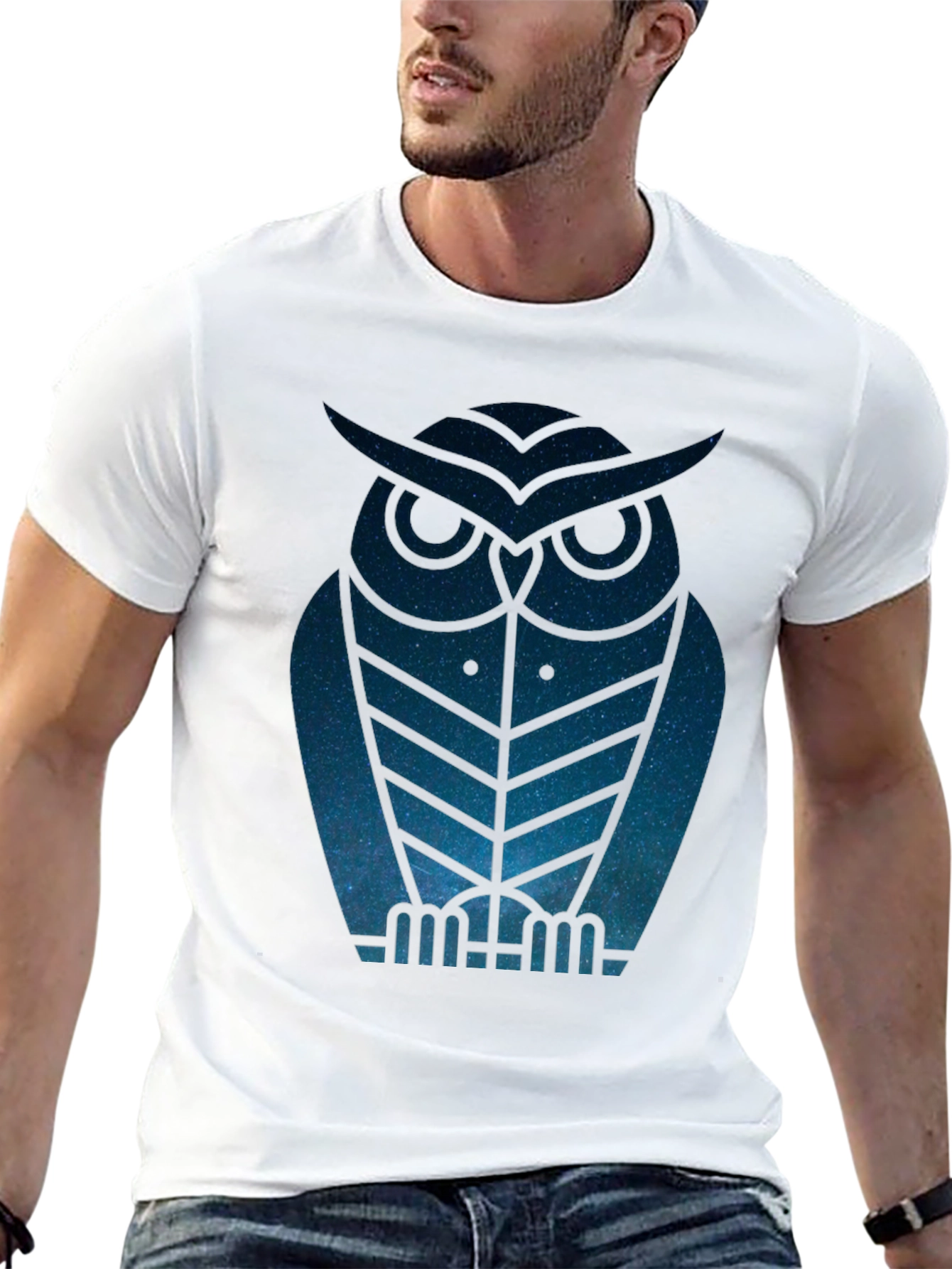 Geometric Owl Graphic Print Mens Black T-Shirt