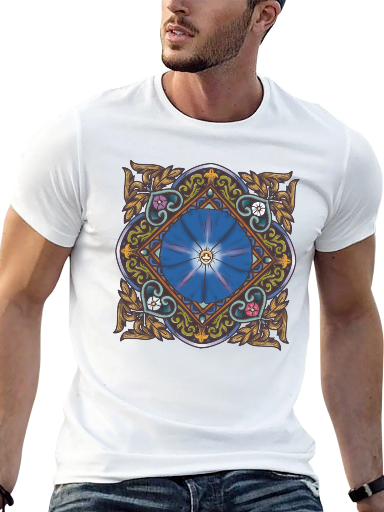Floral Mandala Graphic Tee - Stylish Black T-Shirt