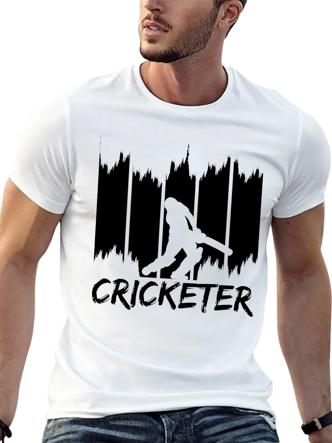 Black Cricket Player Silhouette Graphic Tee