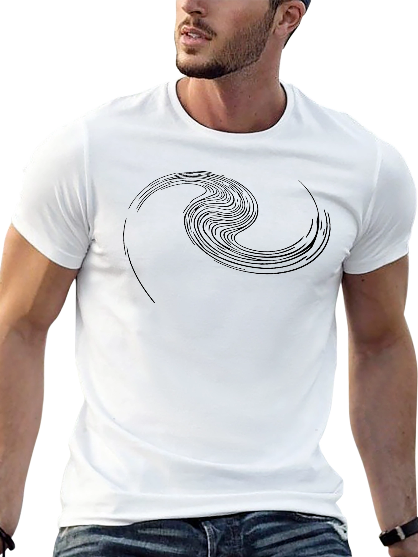 Abstract Wave Design Black T-Shirt