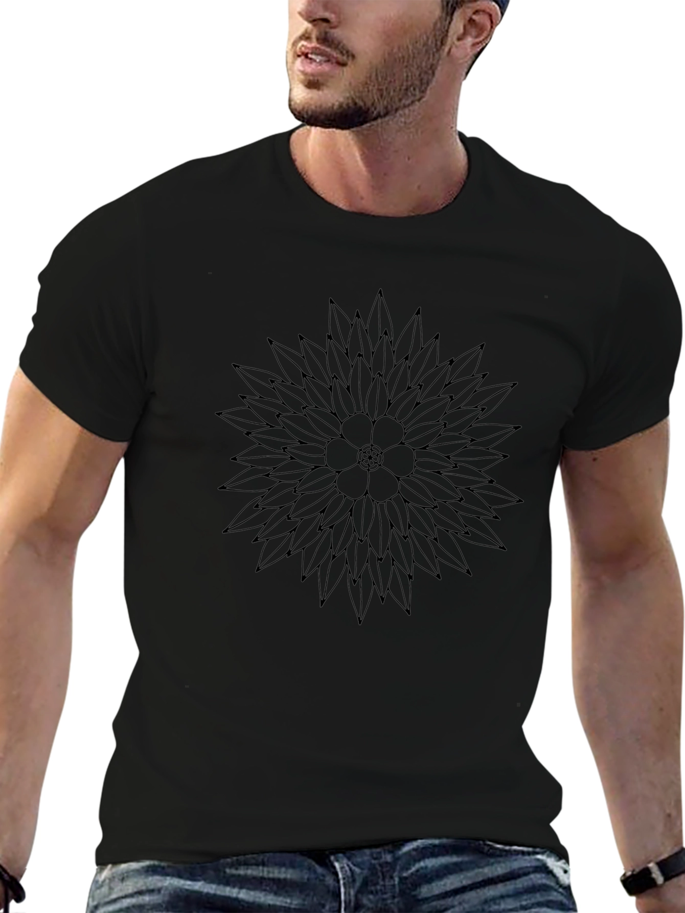 Abstract Flower Graphic Black T-Shirt