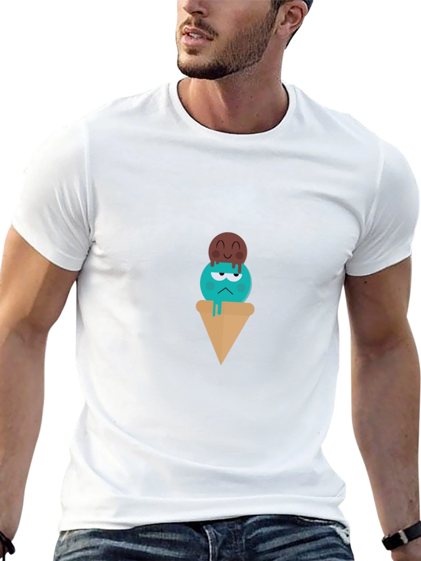 Cartoon Ice Cream Graphic Tee - Unisex Black T-Shirt
