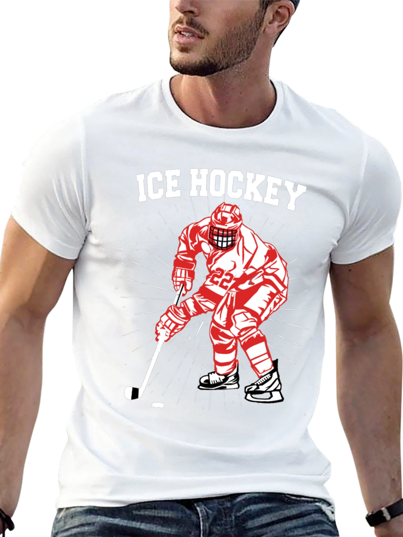 Ice Hockey Player Graphic Tee - Black