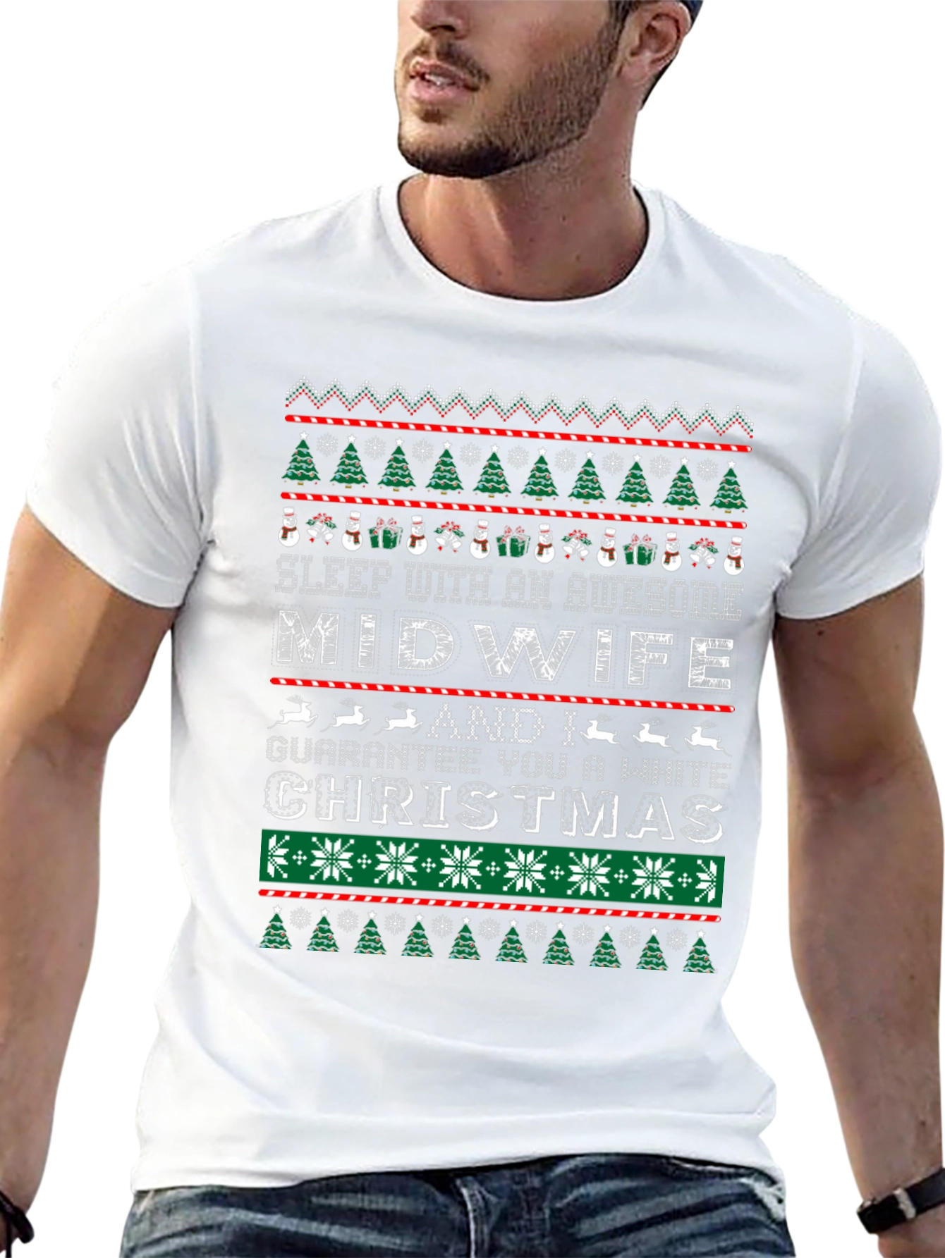 Awesome Midwife White Christmas Graphic T-Shirt
