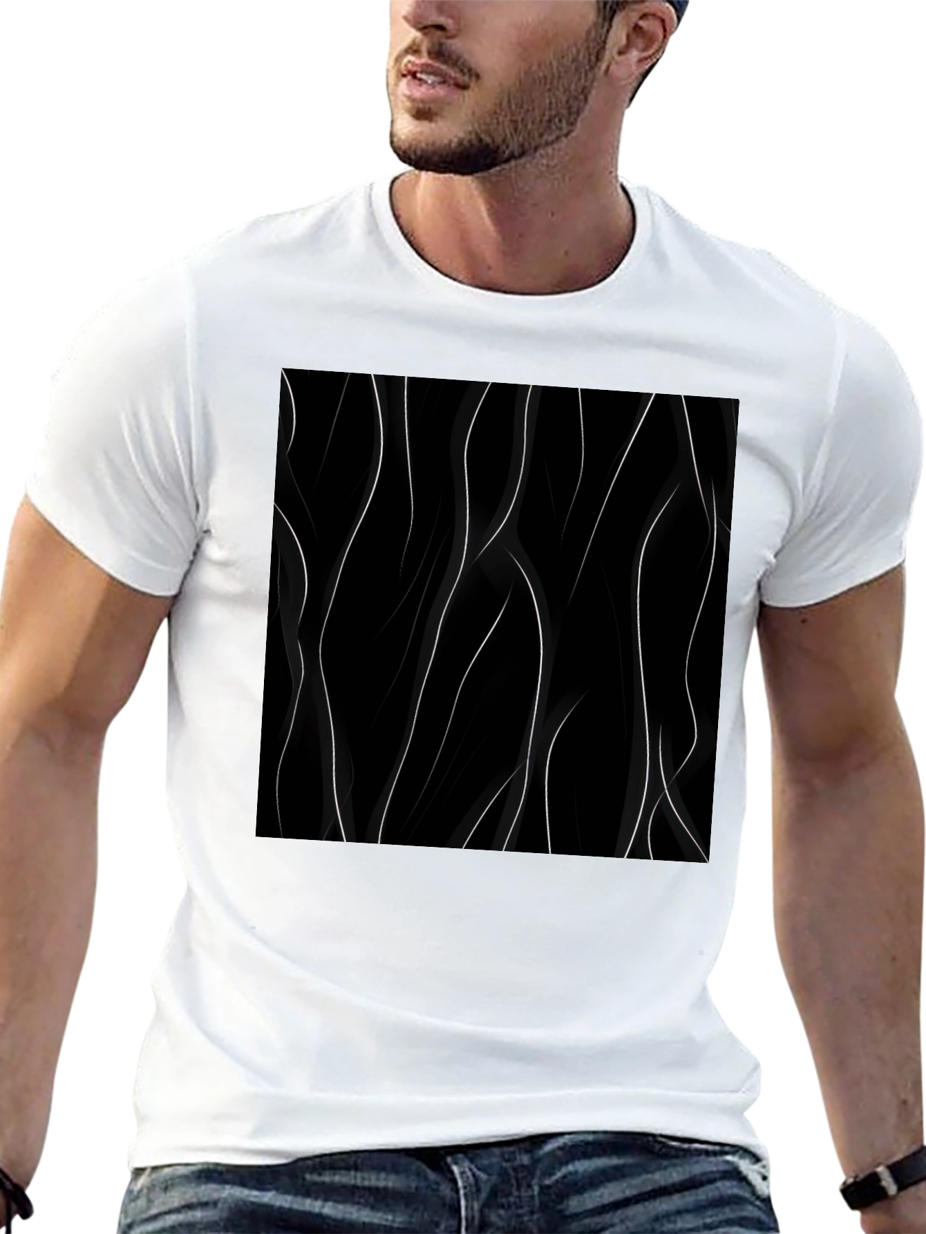 Abstract Line Art Black T-Shirt