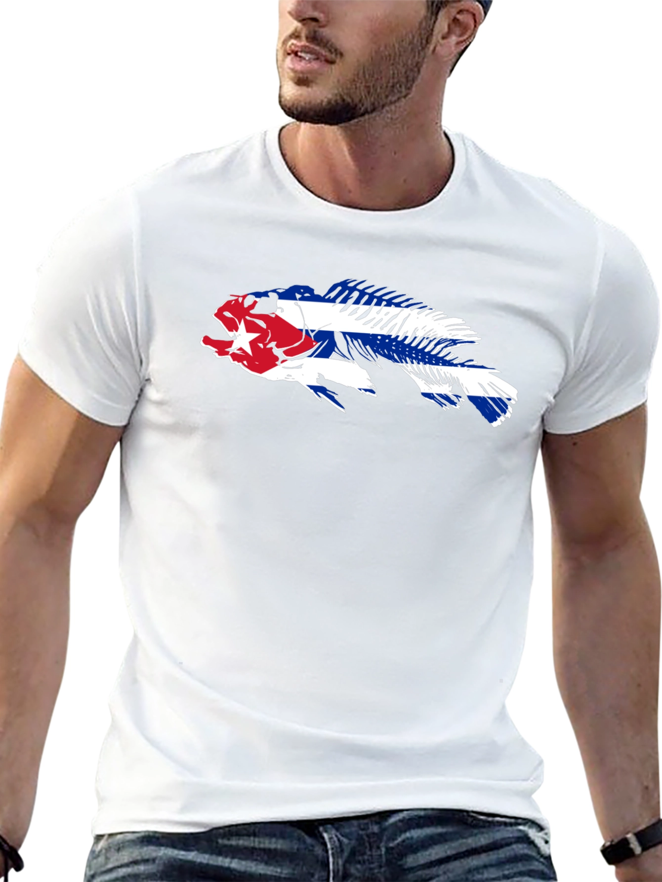 Cuban Flag Fish Skeleton T-Shirt
