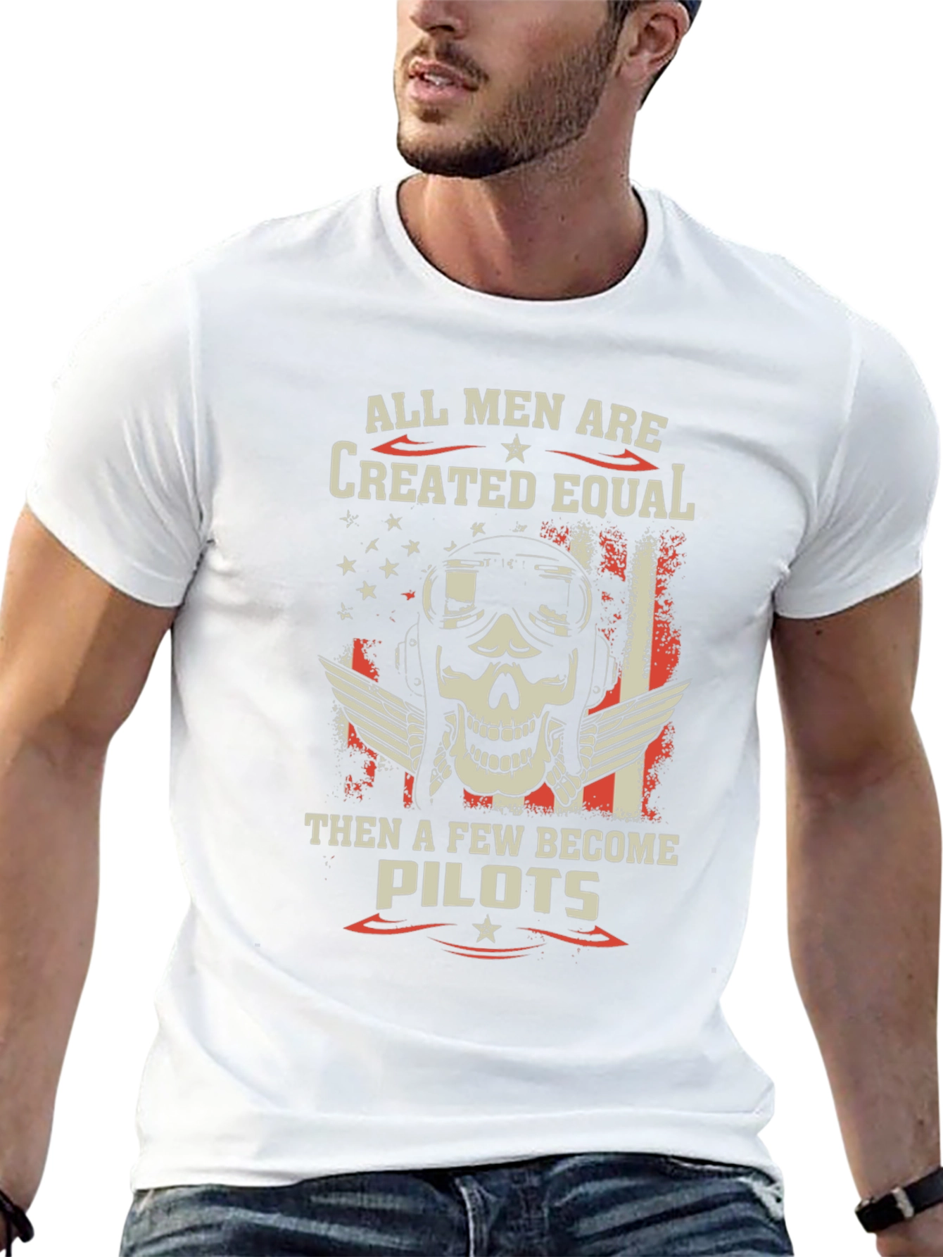 Pilot Skull Graphic T-Shirt - Patriotic Design