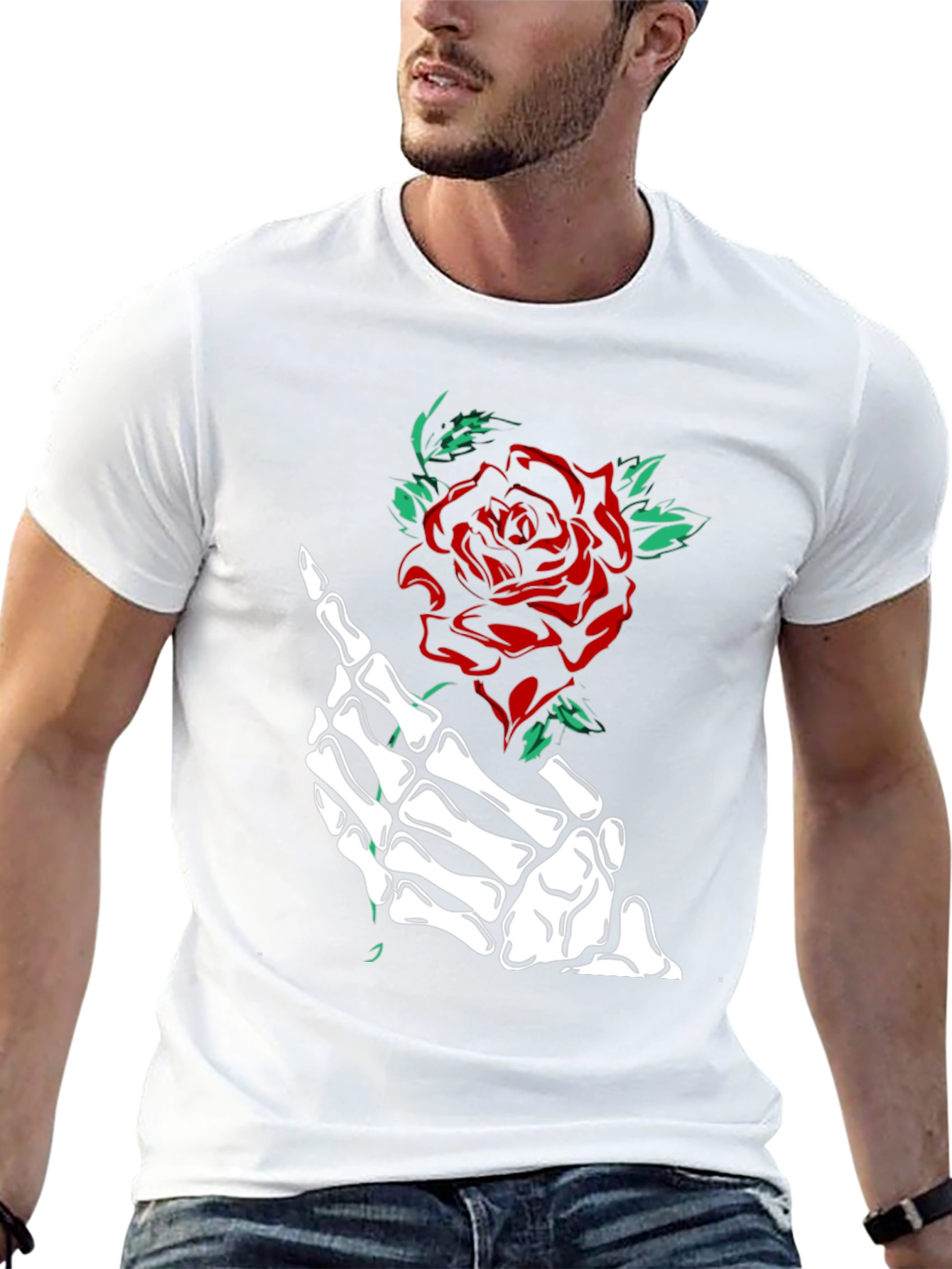Rose & Skeleton Hand Graphic Tee - Black