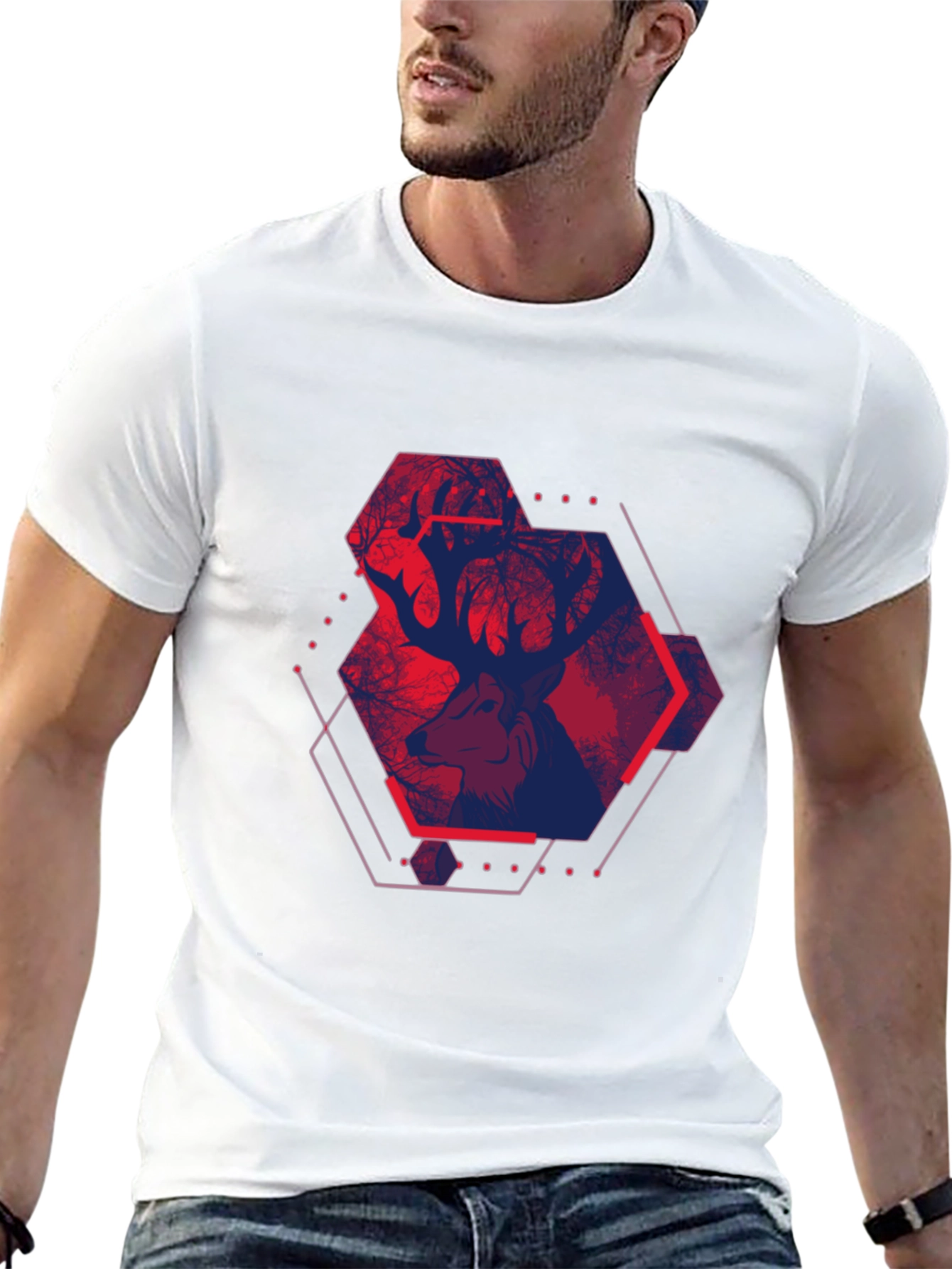 Geometric Deer Graphic Tee - Urban Style