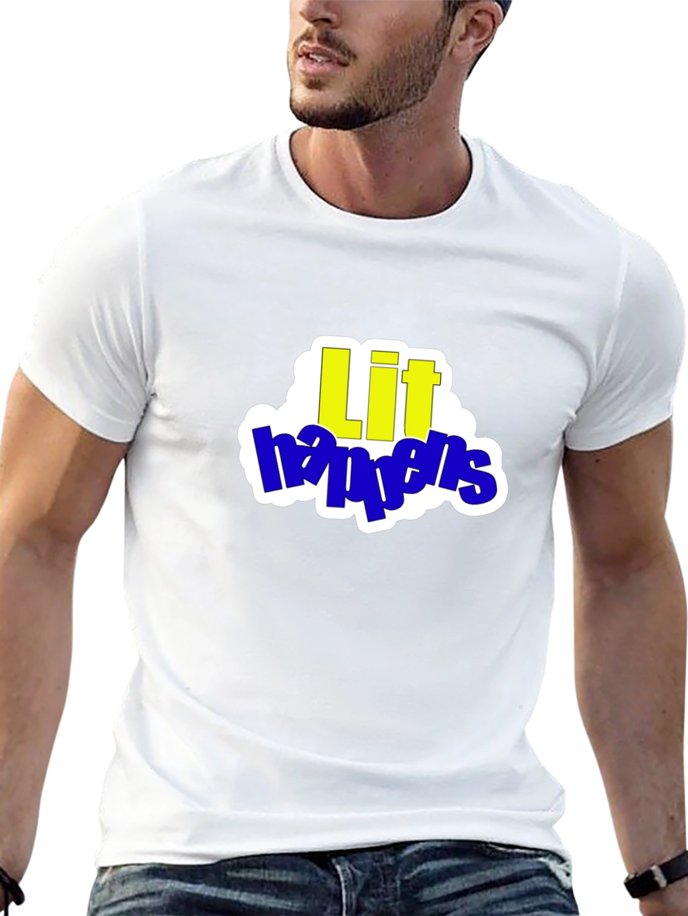 Lit Happens Graphic Tee - Trendy Crew Neck T-Shirt