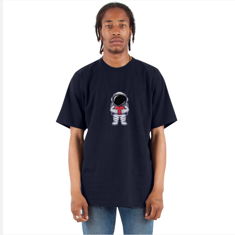 Space Explorer Embracing Love with a Heart in Hand