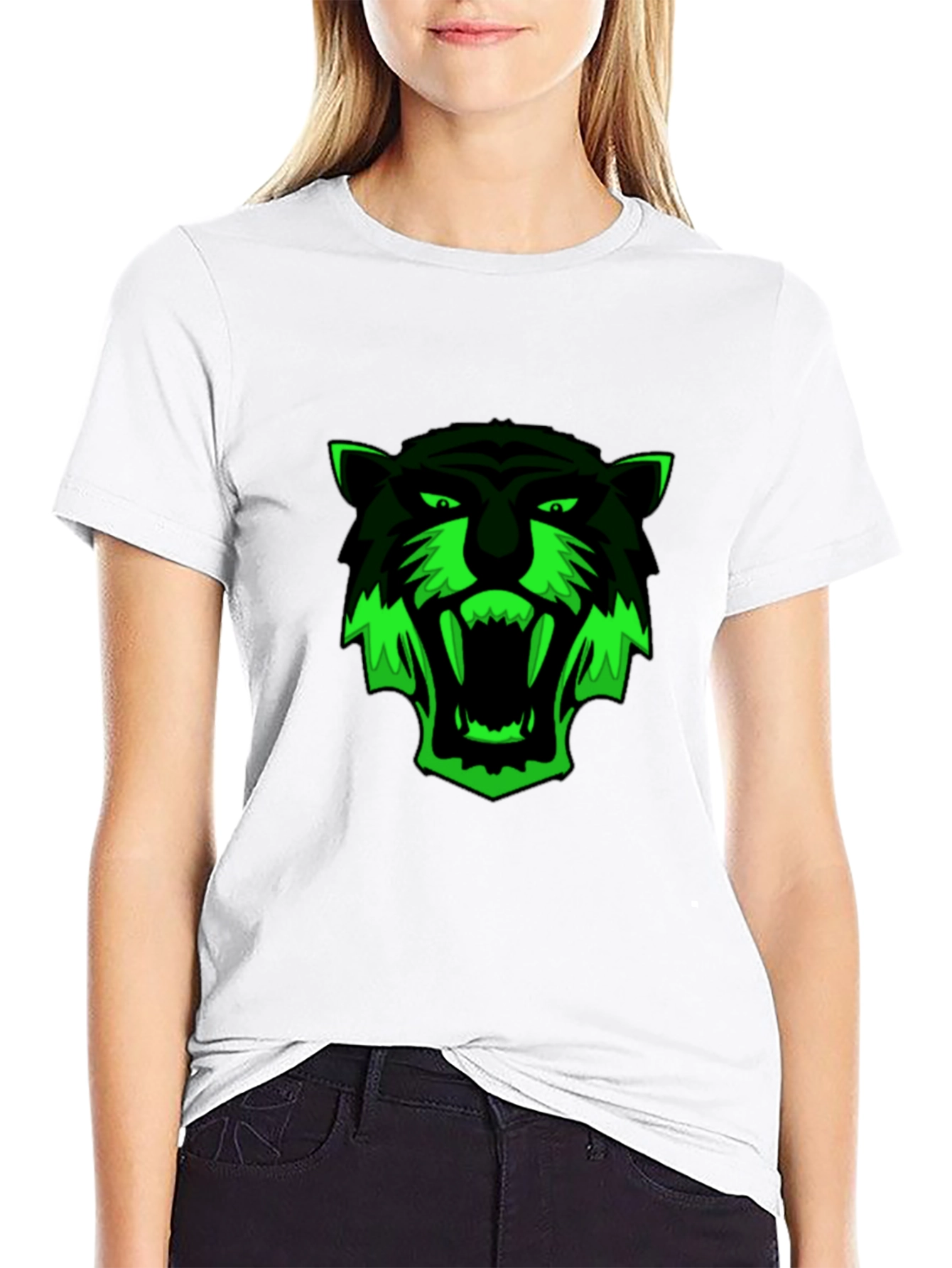 Black T-Shirt with Green Tiger Graphic