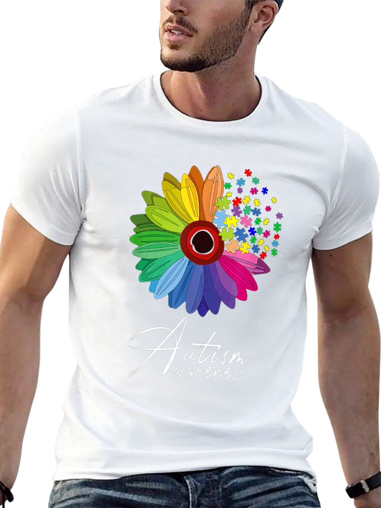 Autism Awareness T-Shirt: Puzzle Flower Graphic Tee