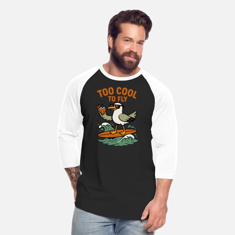 Too Cool to Fly | Funny Surfing Seagull Design