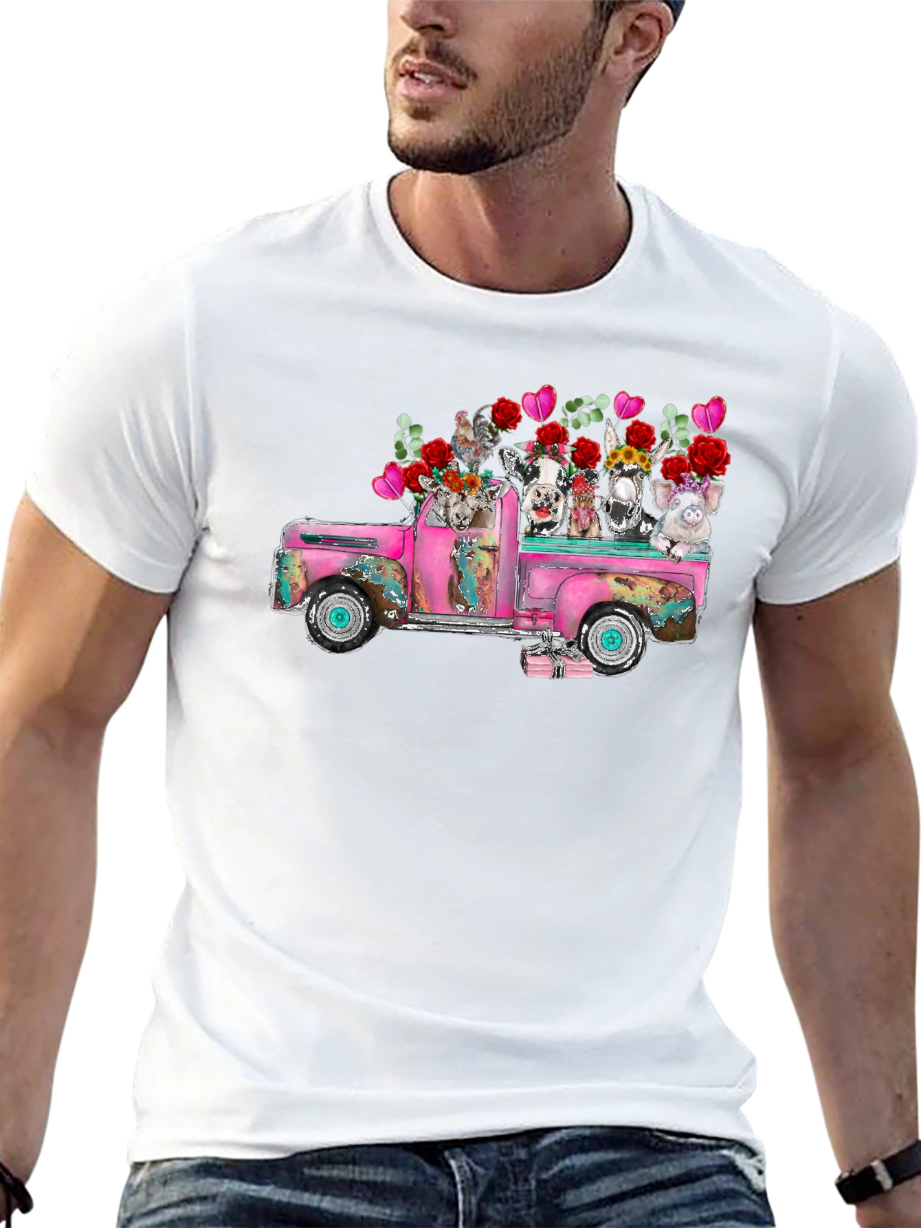 Farm Animals in Truck Graphic T-Shirt
