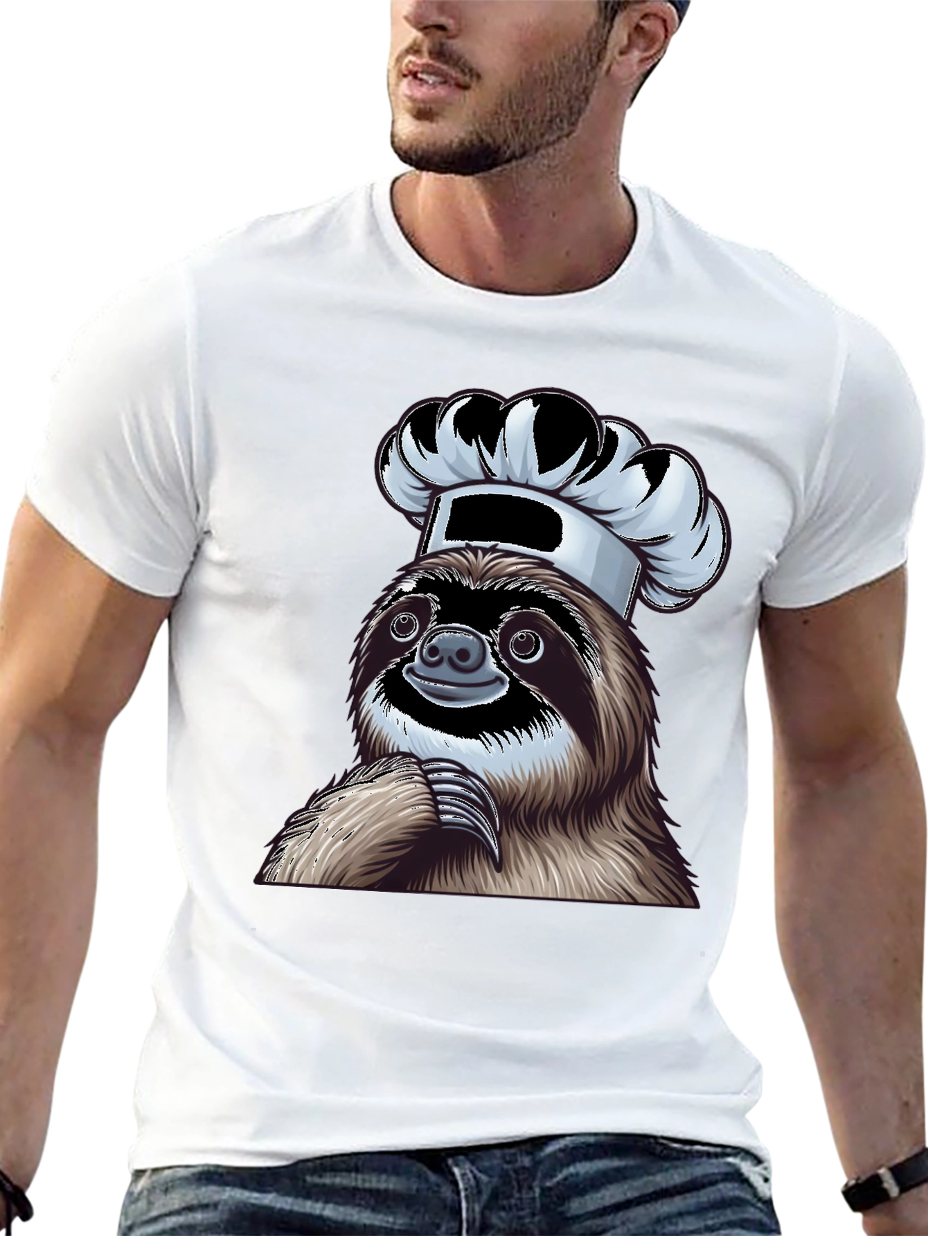 Chef Sloth Graphic Tee - Unisex Black Cotton T-Shirt