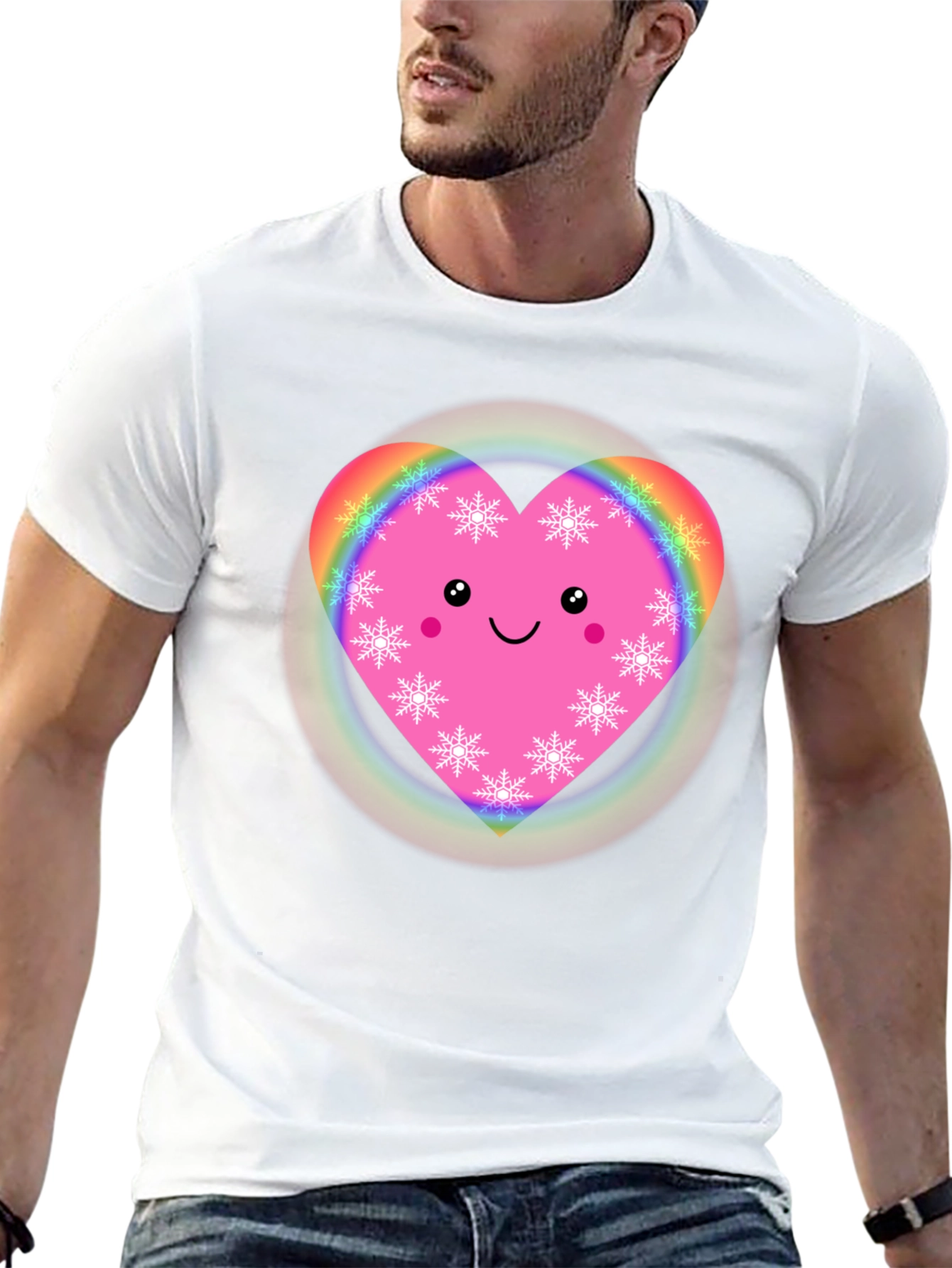 Cute Heart with Snowflakes Black T-Shirt
