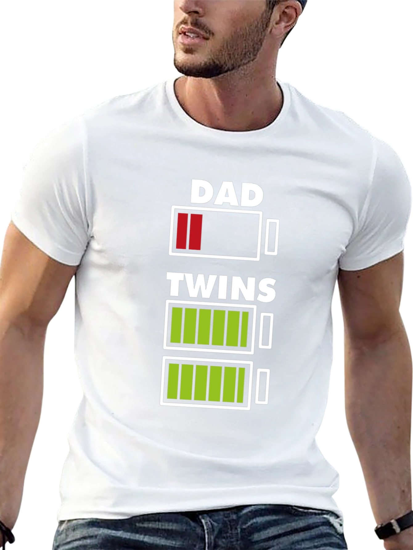 Dad of Twins Low Battery Graphic T-Shirt