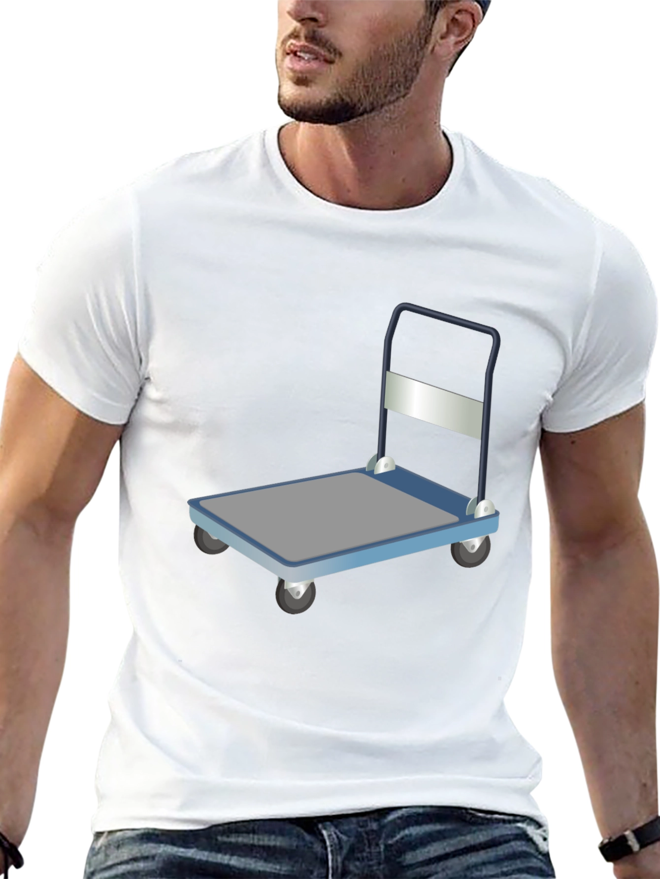 Novelty Black T-Shirt with Trolley Graphic