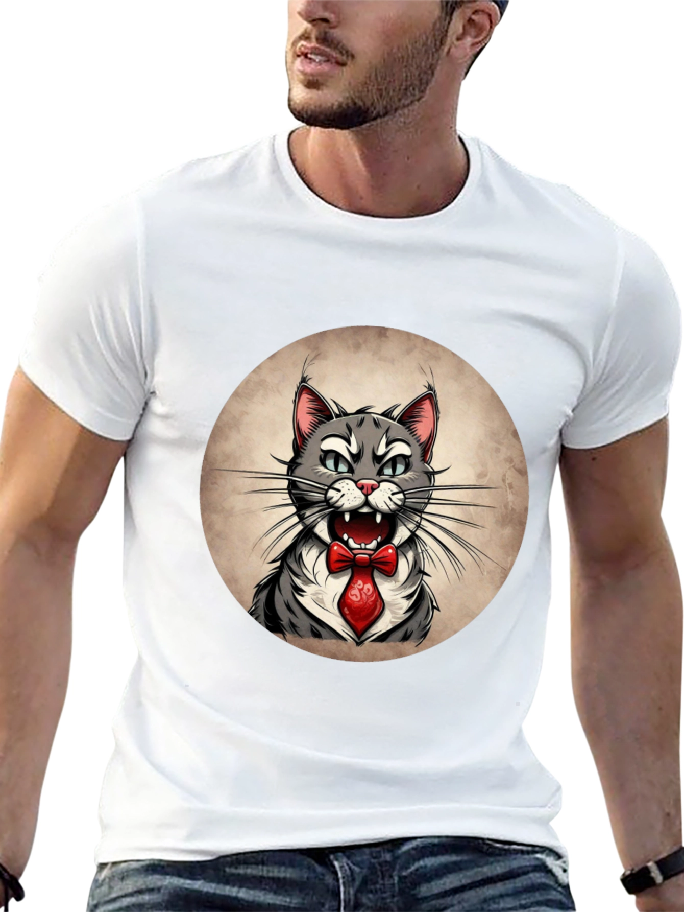 Cat in Tie Graphic Tee - Mens Black T-Shirt
