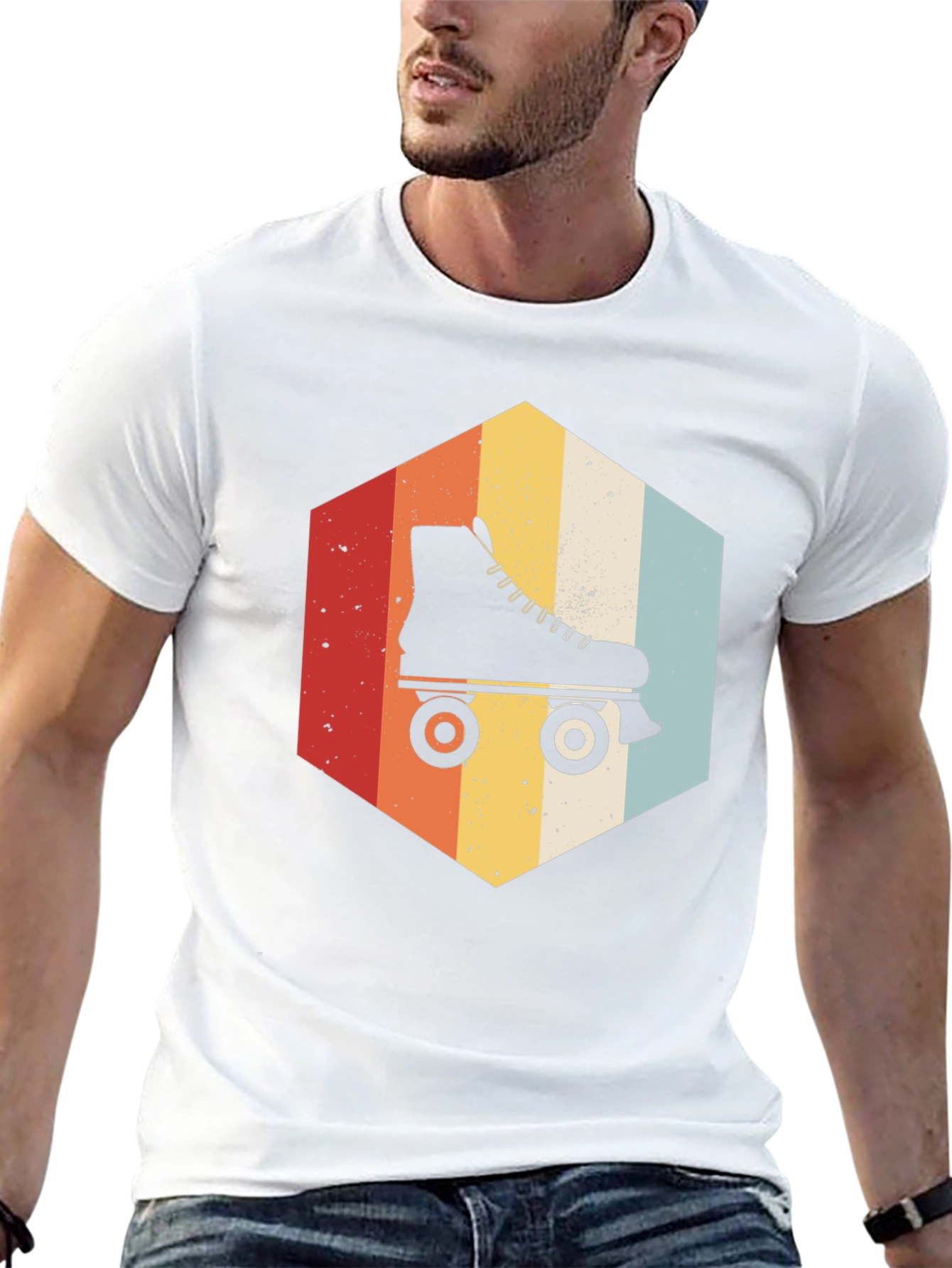 Retro Roller Skate Hexagon Graphic T-Shirt