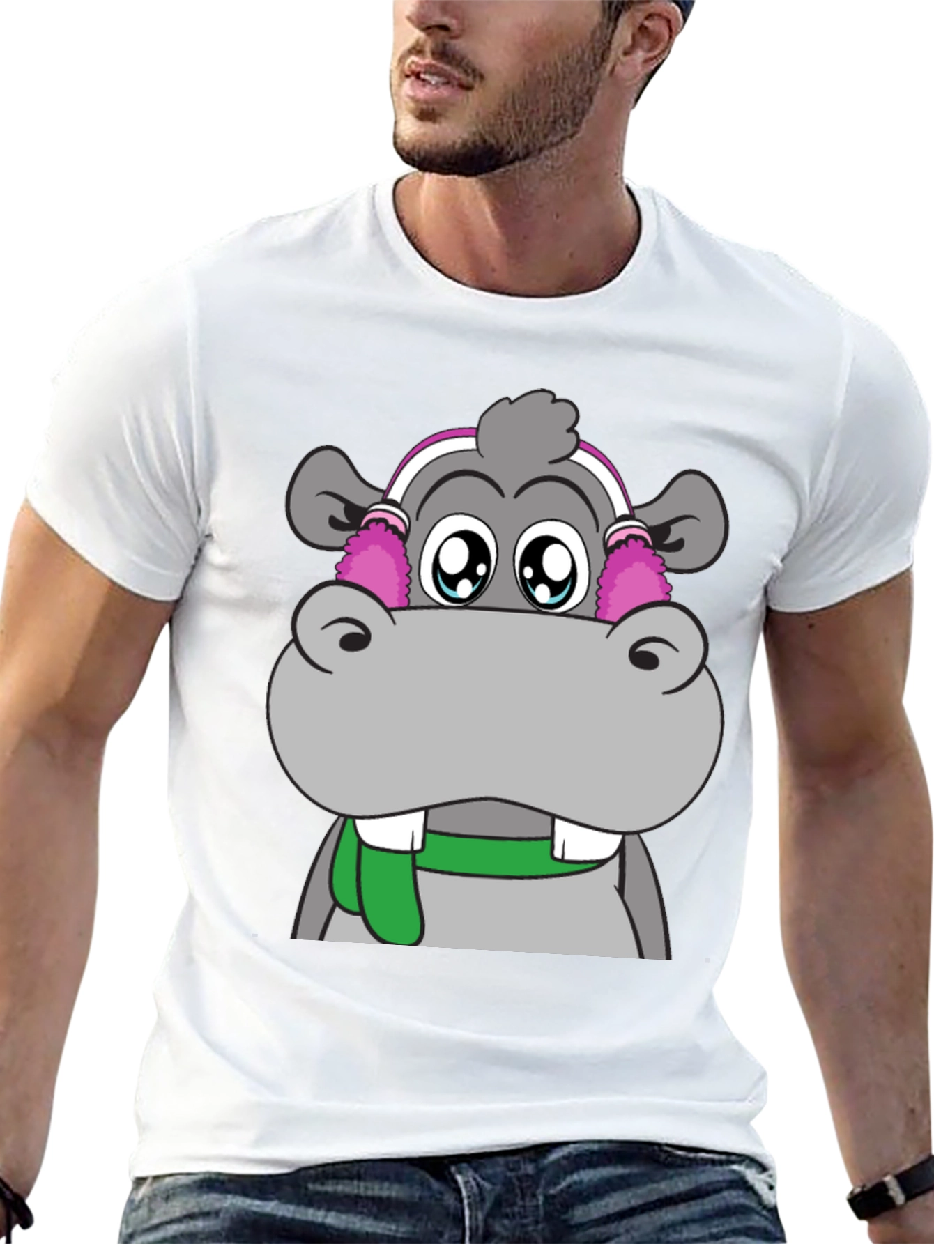 Hippo Headphones Graphic Tee - Cool Black T-Shirt