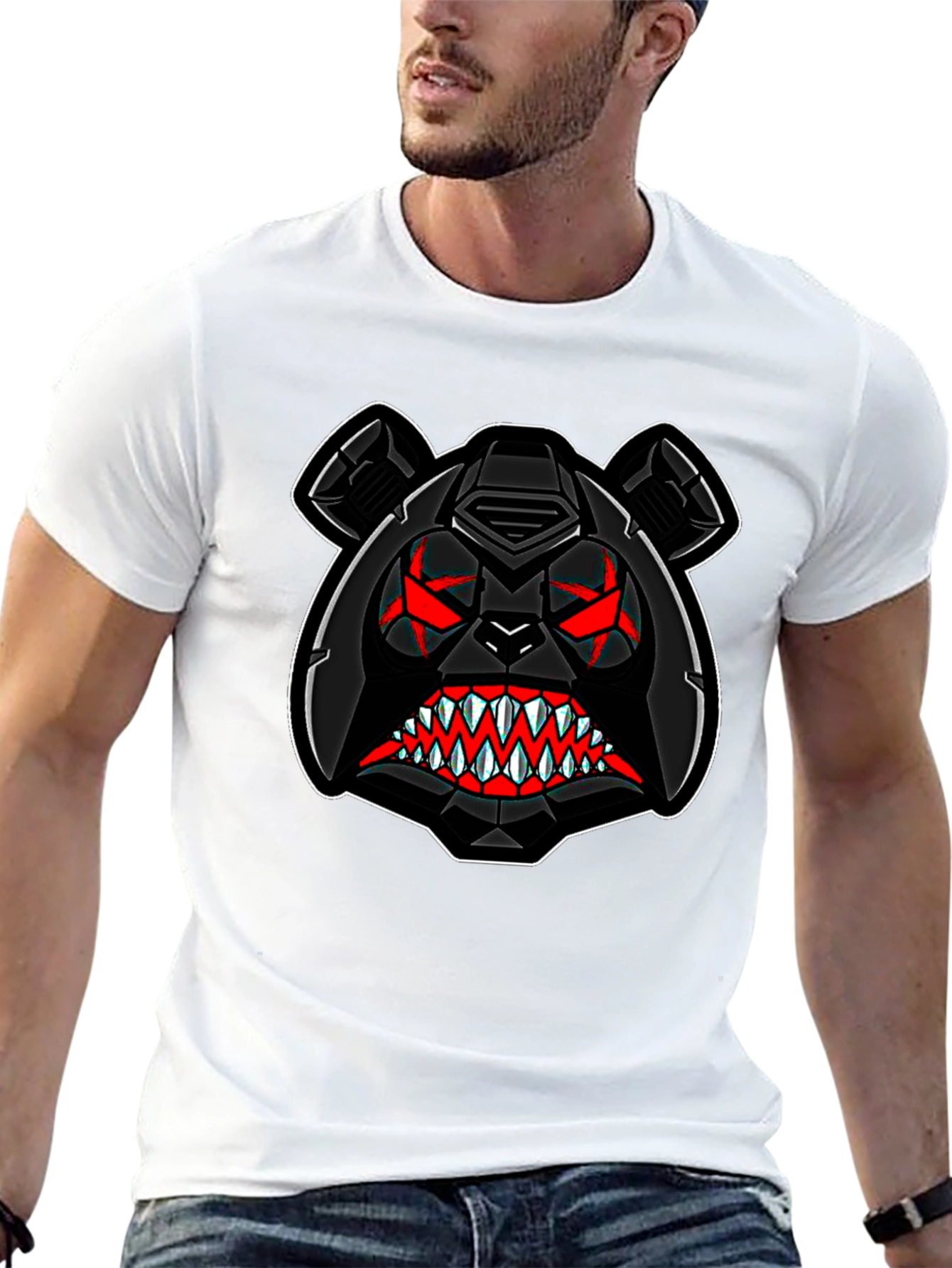 Mens Black T-Shirt with Aggressive Bear Graphic