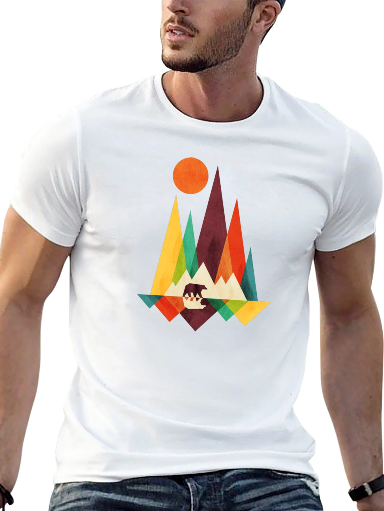 Geometric Bear Mountain Graphic Tee - Black