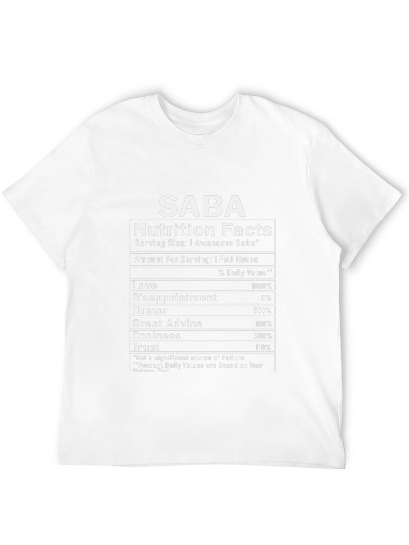 SABA Nutrition Facts Funny Graphic T-Shirt