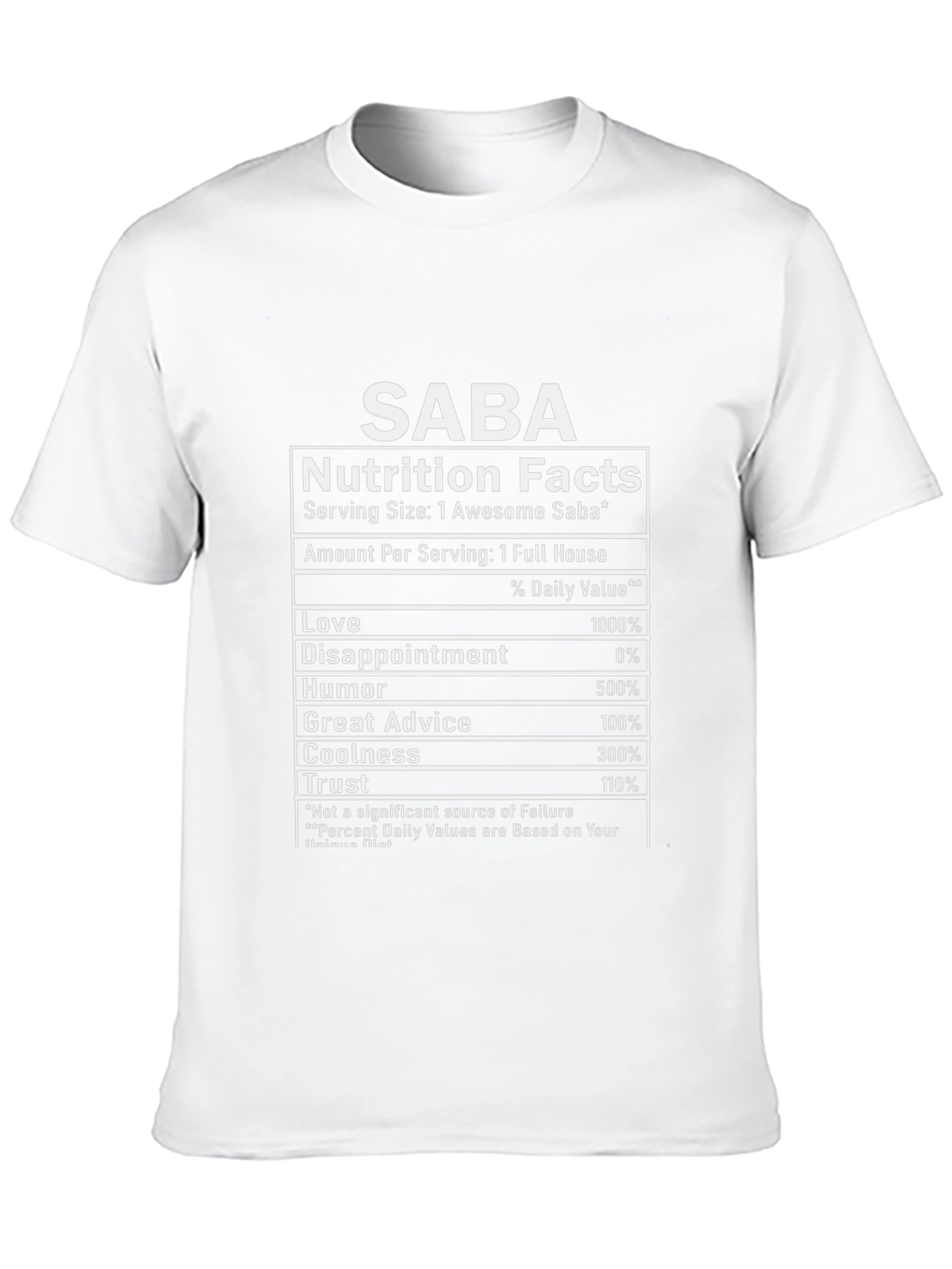 SABA Nutrition Facts Funny Graphic T-Shirt