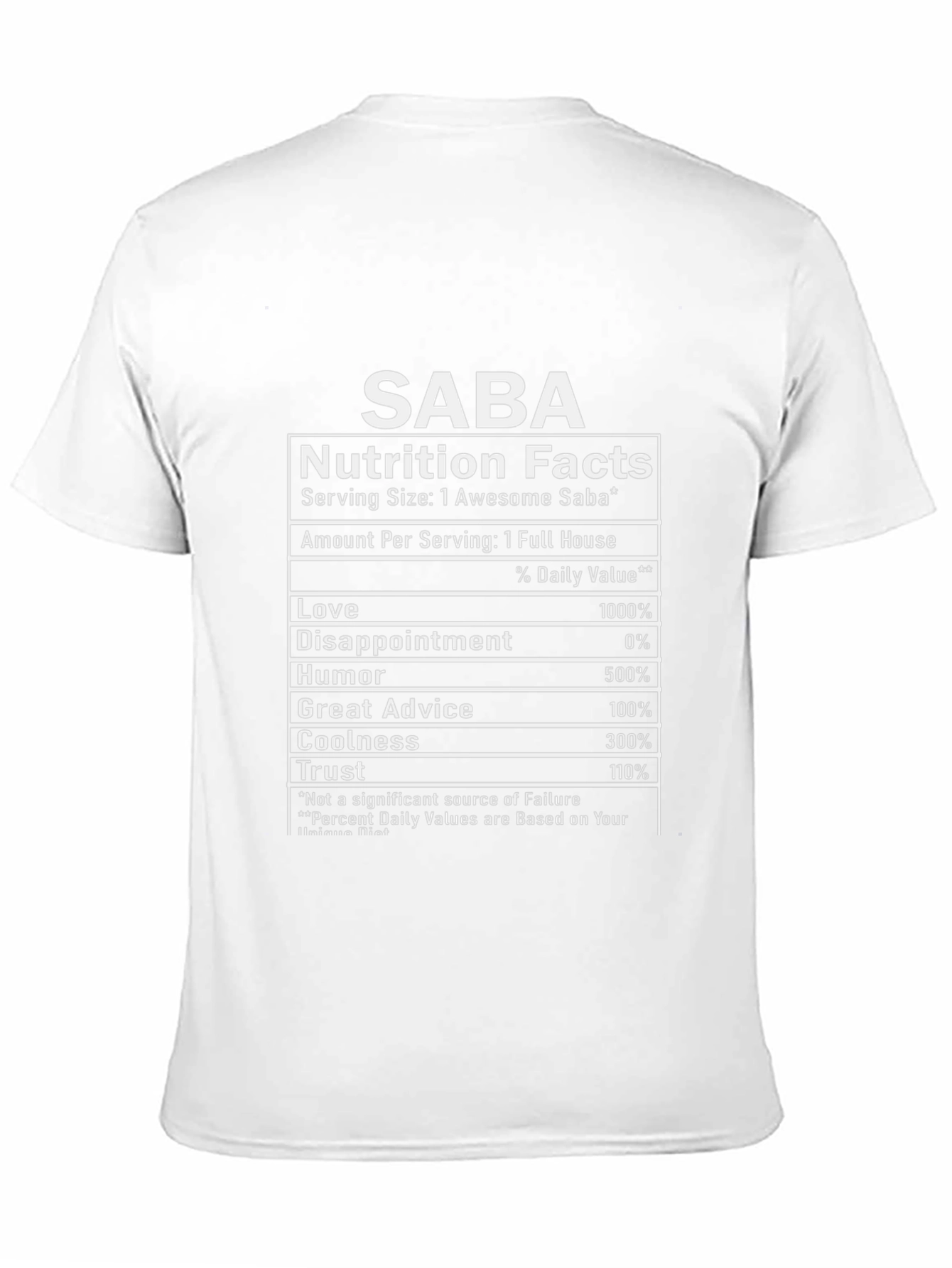 SABA Nutrition Facts Funny Graphic T-Shirt