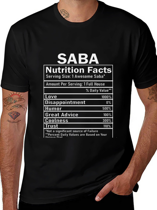 SABA Nutrition Facts Funny Graphic T-Shirt