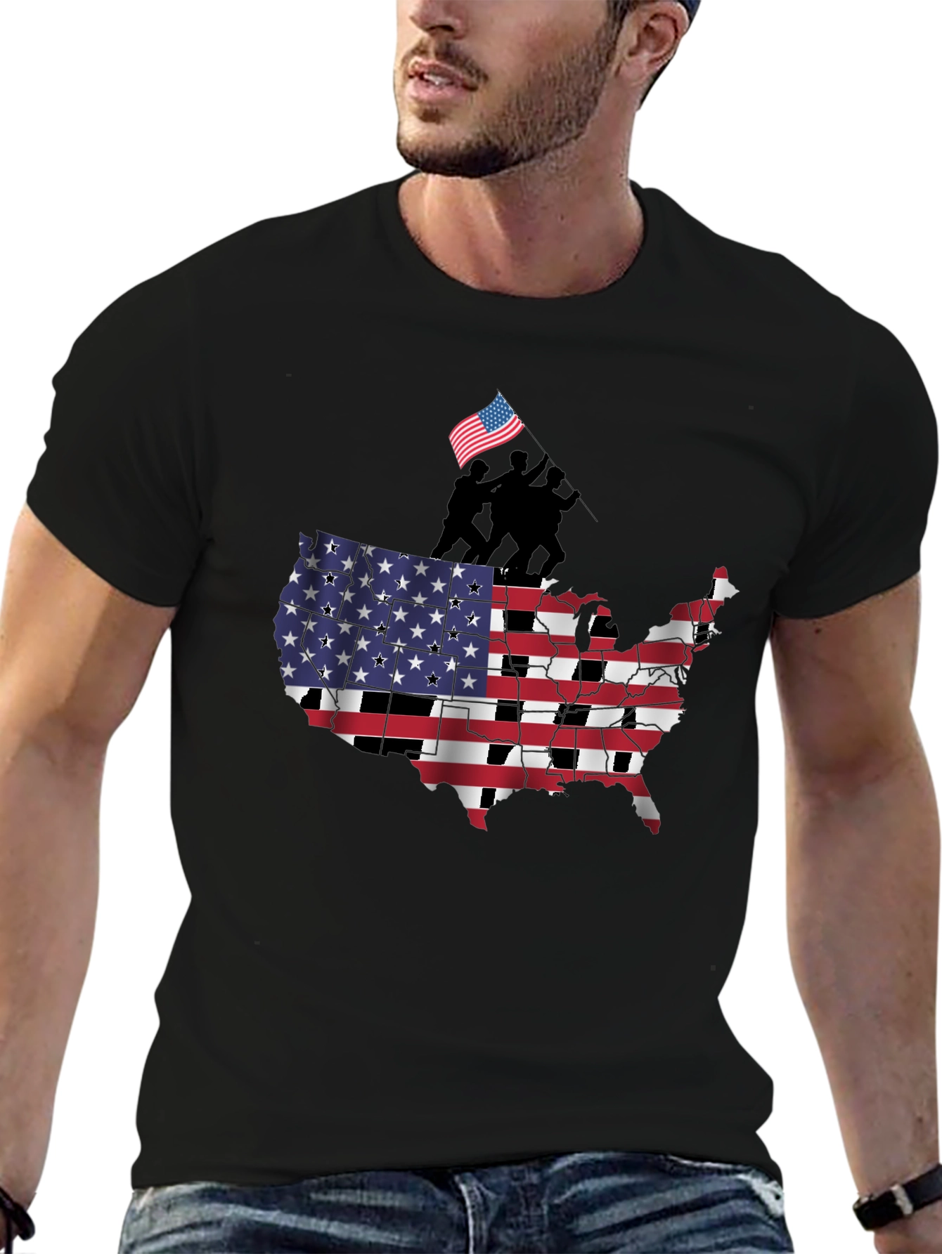 USA Flag Map Mens Graphic T-Shirt