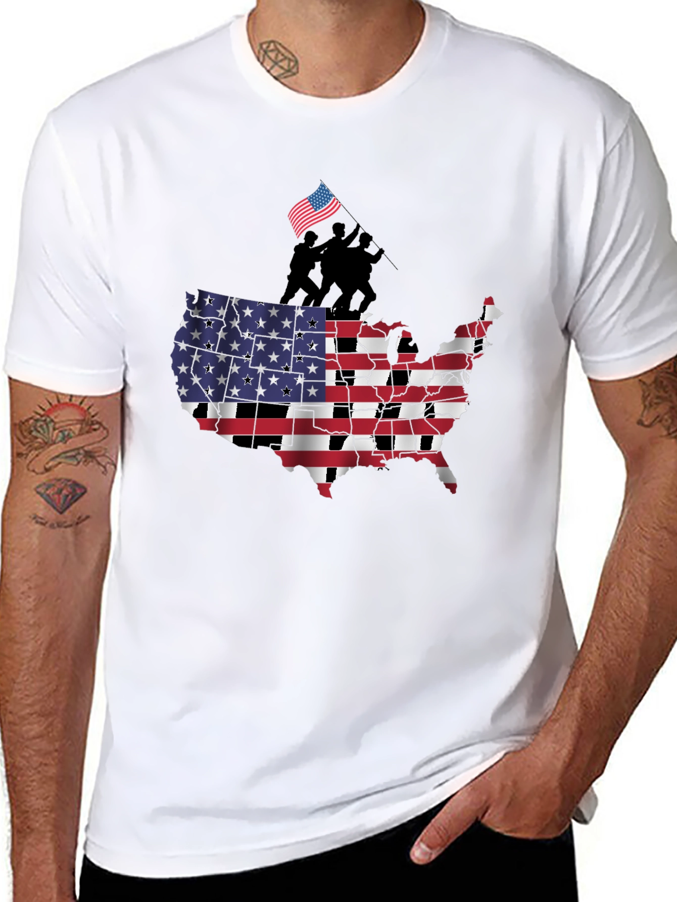 USA Flag Map Mens Graphic T-Shirt