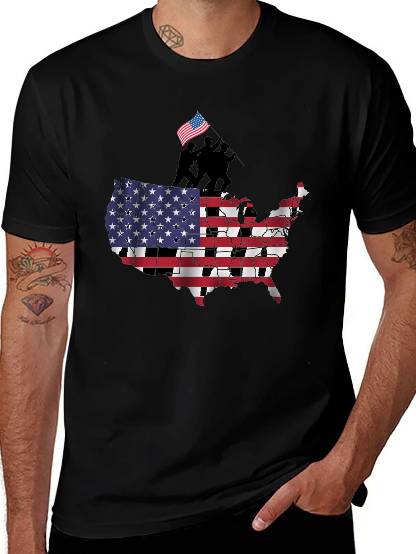 USA Flag Map Mens Graphic T-Shirt