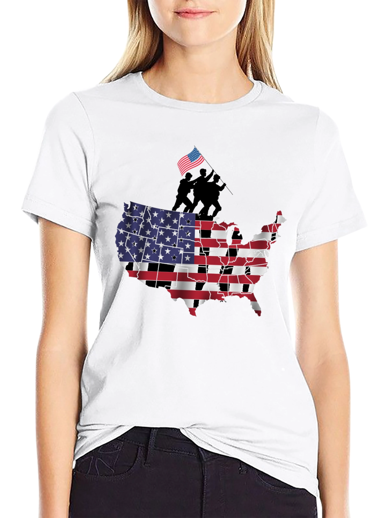 USA Flag Map Mens Graphic T-Shirt