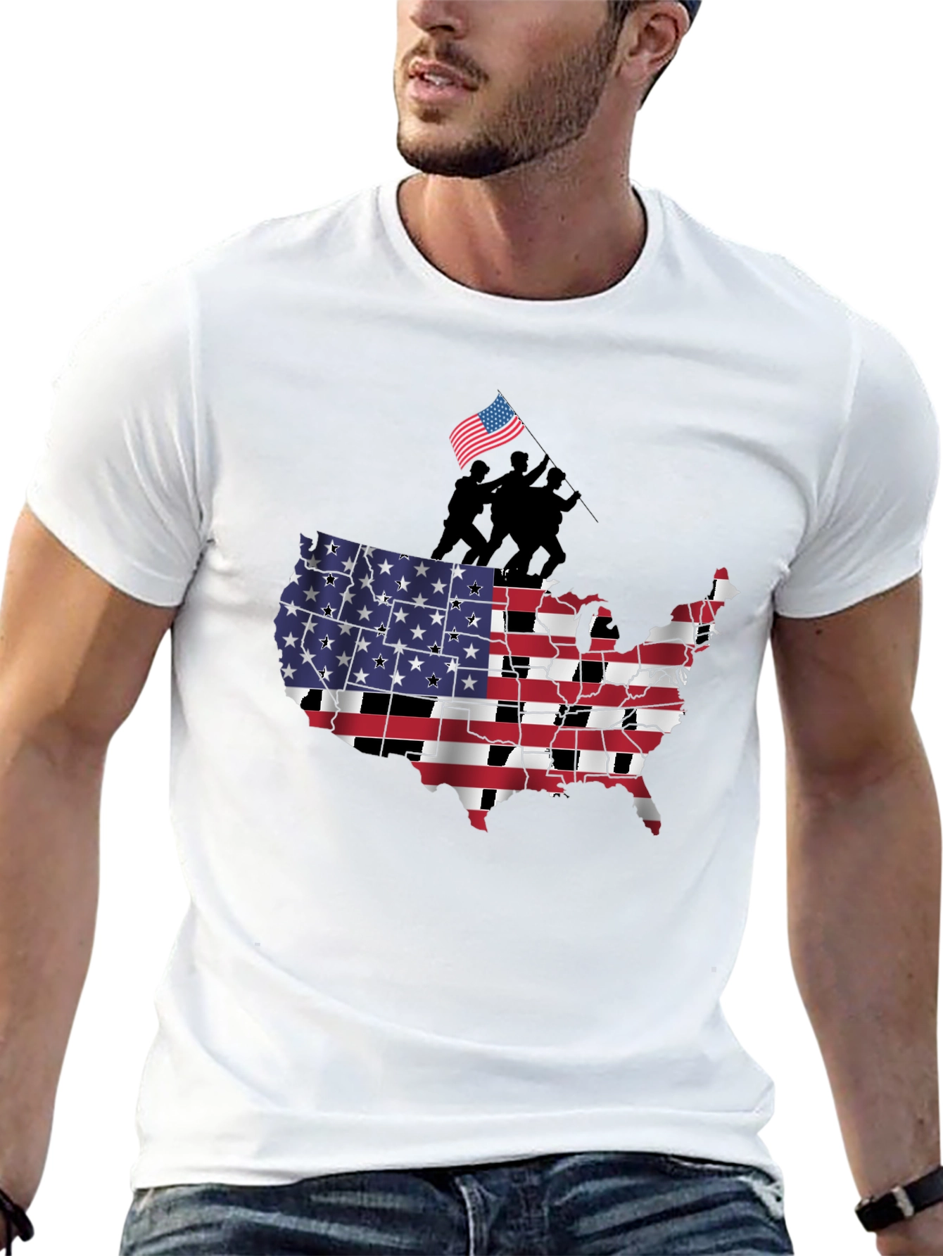 USA Flag Map Mens Graphic T-Shirt