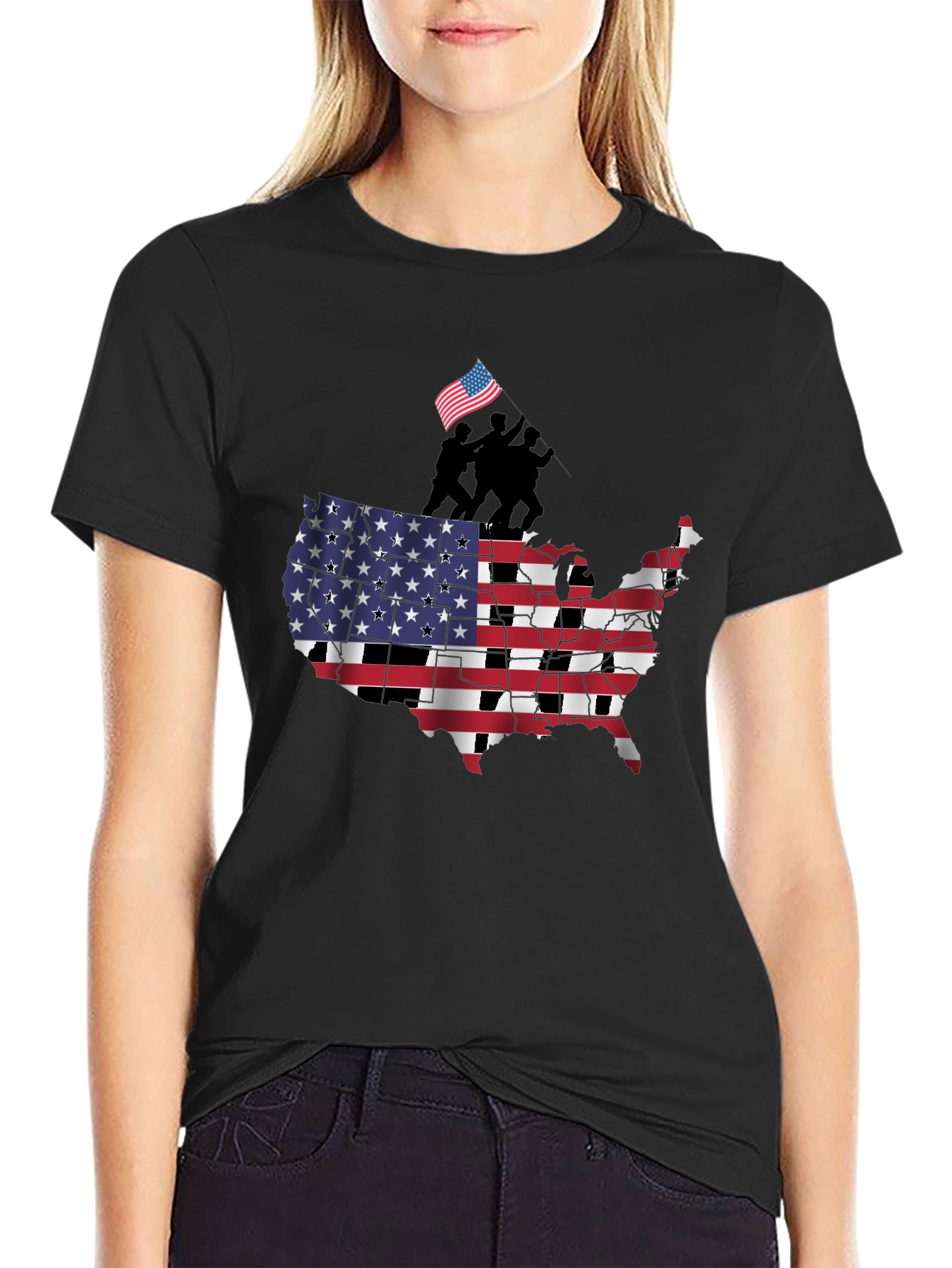 USA Flag Map Mens Graphic T-Shirt