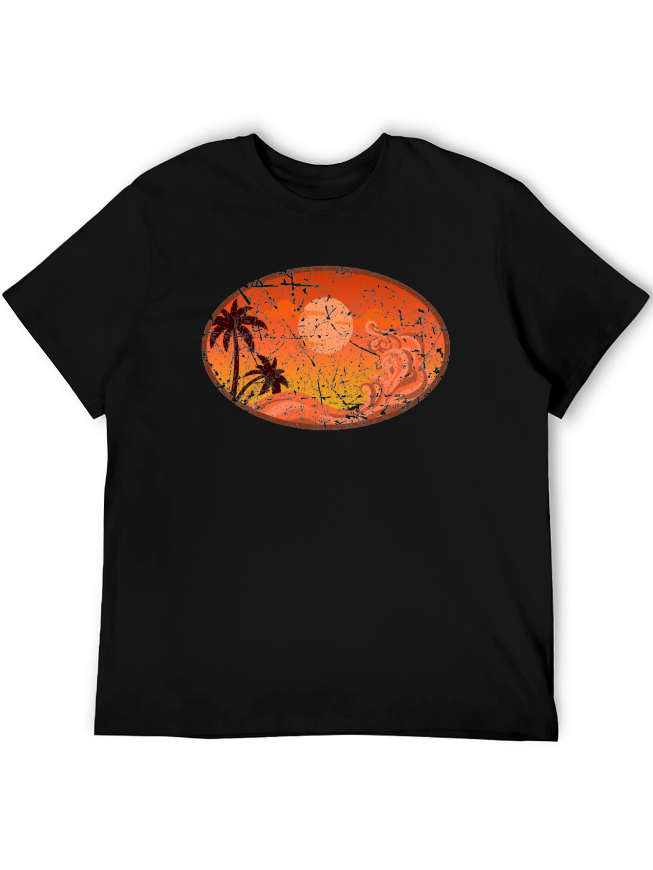 Sunset Palm Tree Graphic Black T-Shirt