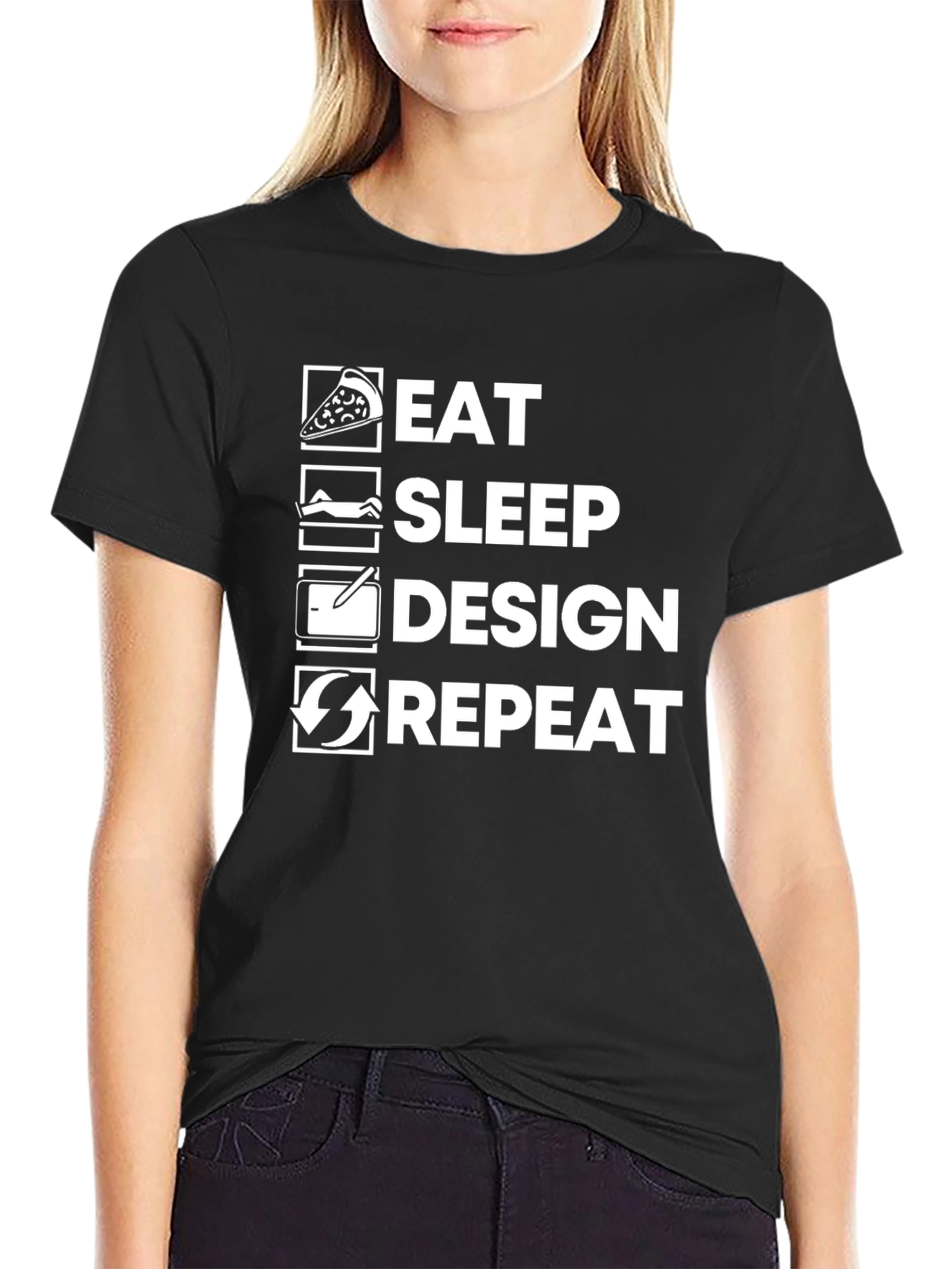Eat Sleep Design Repeat Graphic Tee - Black