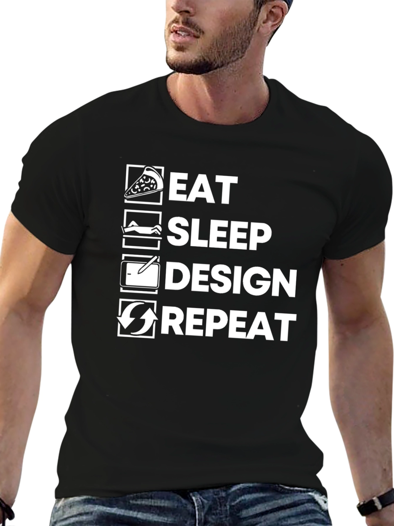 Eat Sleep Design Repeat Graphic Tee - Black