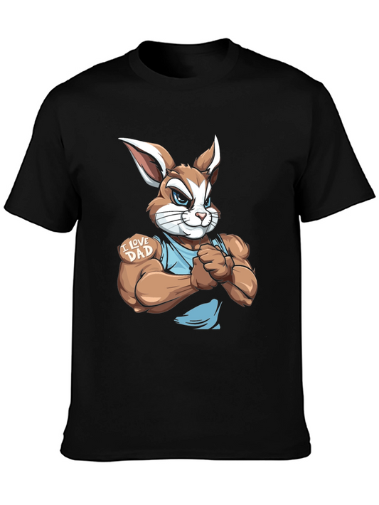I Love Dad Rabbit Graphic Tee - Black Cotton T-Shirt