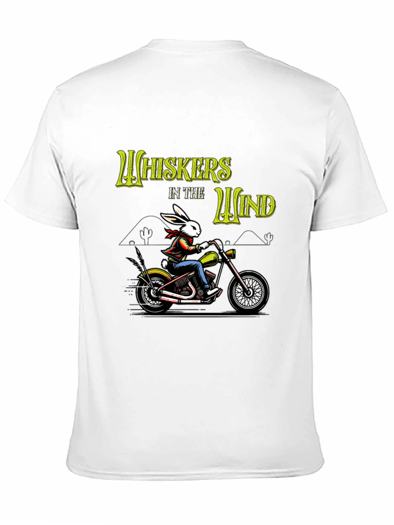 Whiskers in the Wind T-Shirt - Rabbit Biker Design