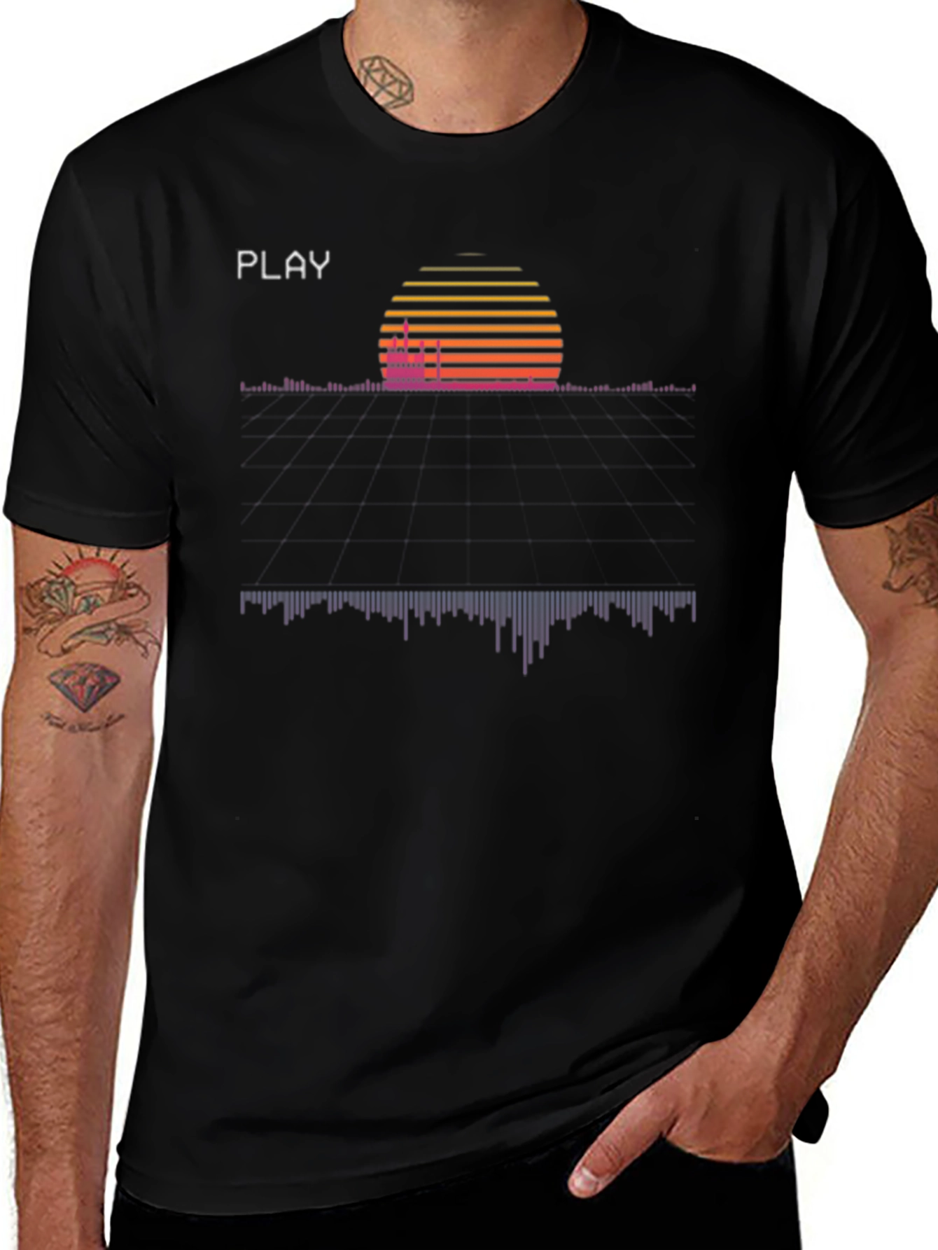 Retro Wave T-Shirt - Synthwave Sunset Playback Design